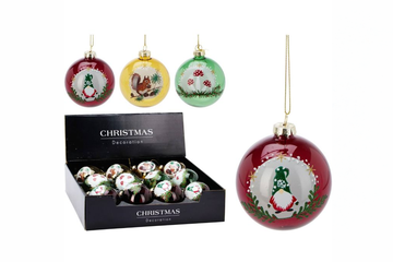 Afbeelding van Set van 12 Glazen Kerstballen – Traditional | 8 cm | Rood, Geel & Groen