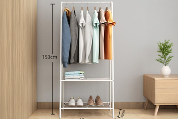 Afbeelding van Kledingrek met Schoenenrek – Metaal – Wit – 60x34x152 cm