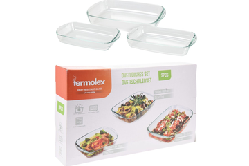 Afbeelding van Ovenschalen Set 3-delig – Hittebestendig Glas – Oven & Microgolfoven – Vaatwasserbestendig