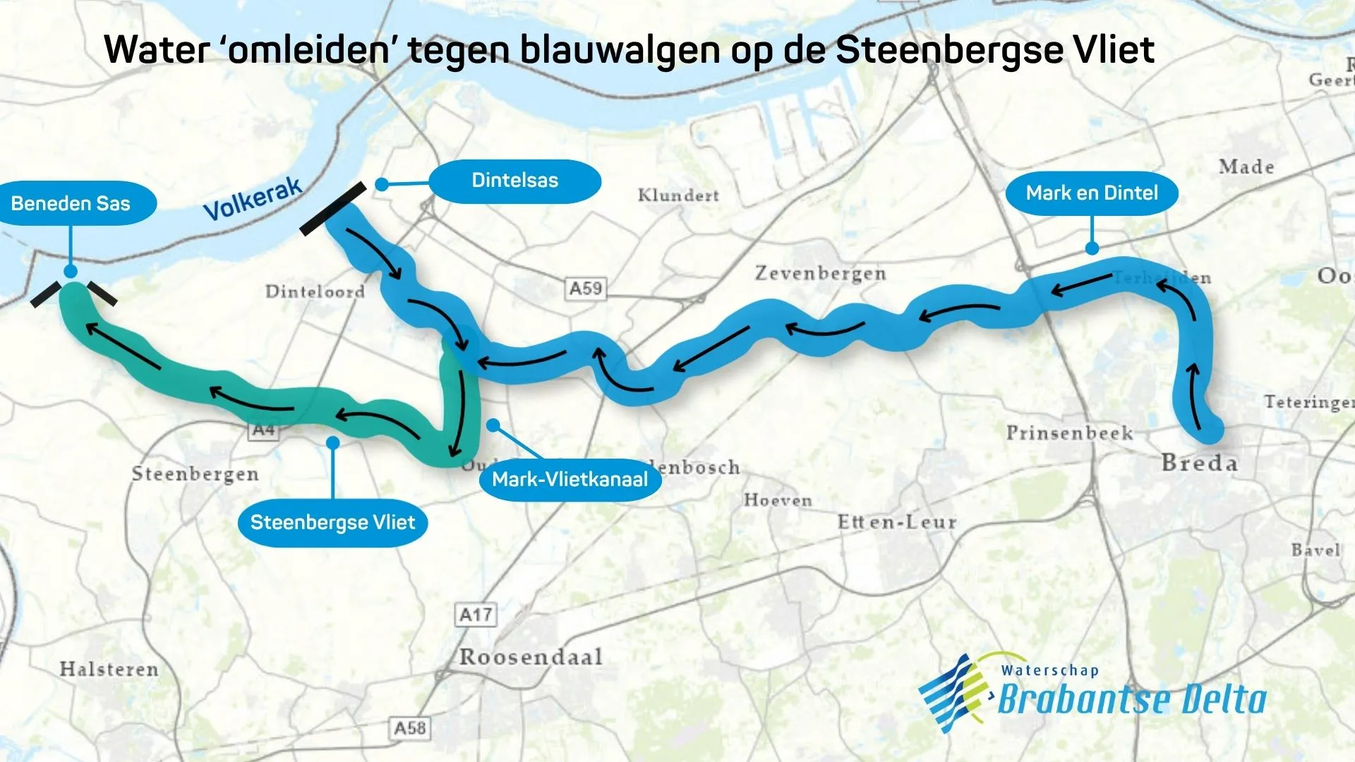 Kaart omleidingsroute Steenbergse Vliet
