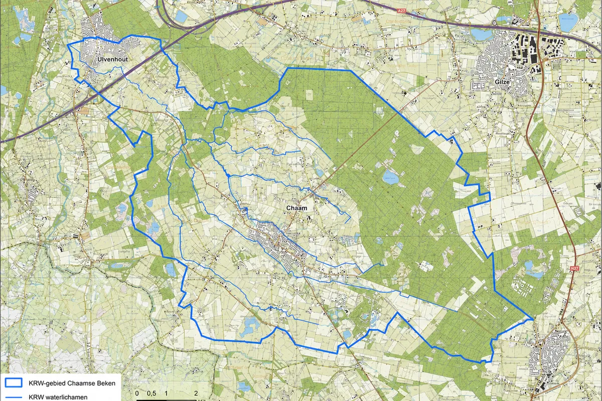 Plattegrond van het stroomgebied van de Chaamse Beken