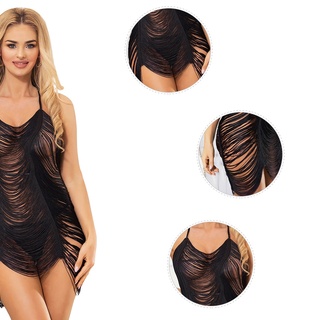 Afbeelding van Zwarte jurk met franjes - doorschijnend - maat M/L