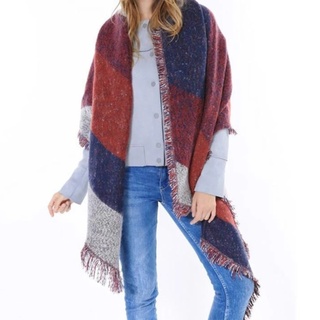 Afbeelding van Luxe oversized sjaal - bordeaux met blauw