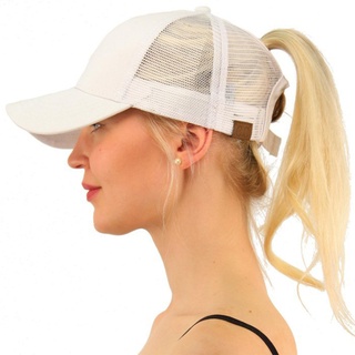 Afbeelding van Dames pet met open achterzijde voor paardenstaart - wit