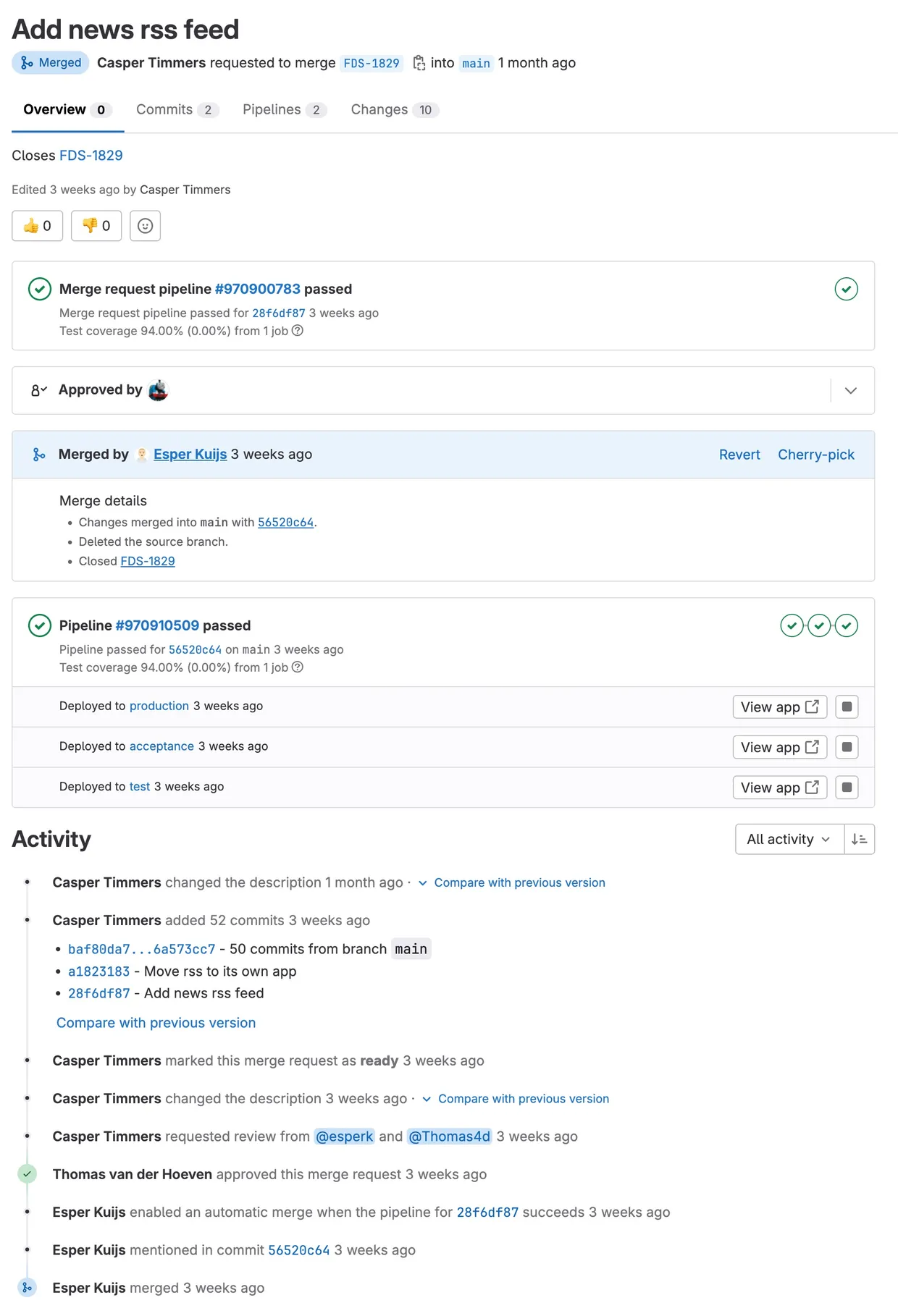 Code review overzicht in Gitlab