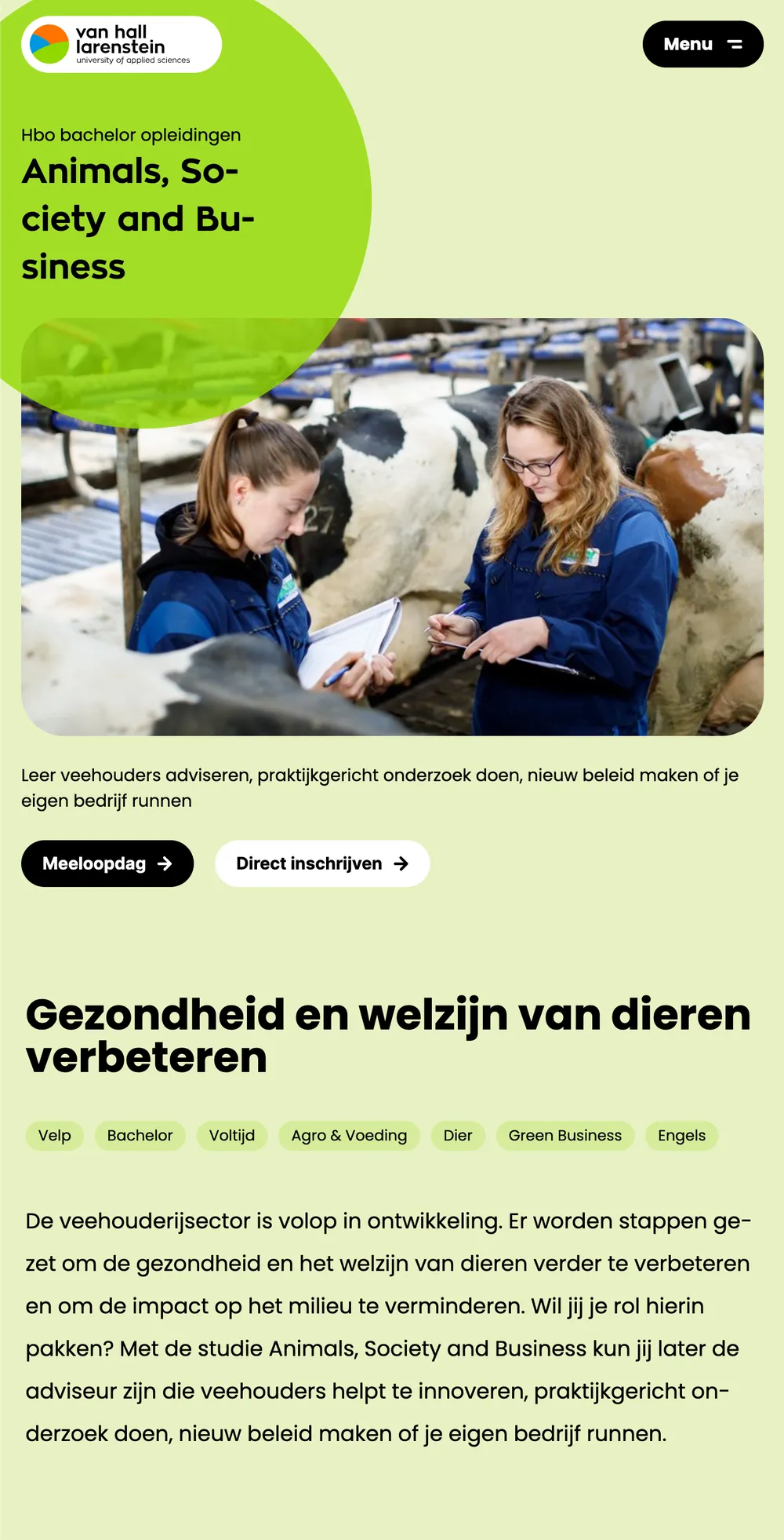 The HBO undergraduate course page on Animals, Society and Business.