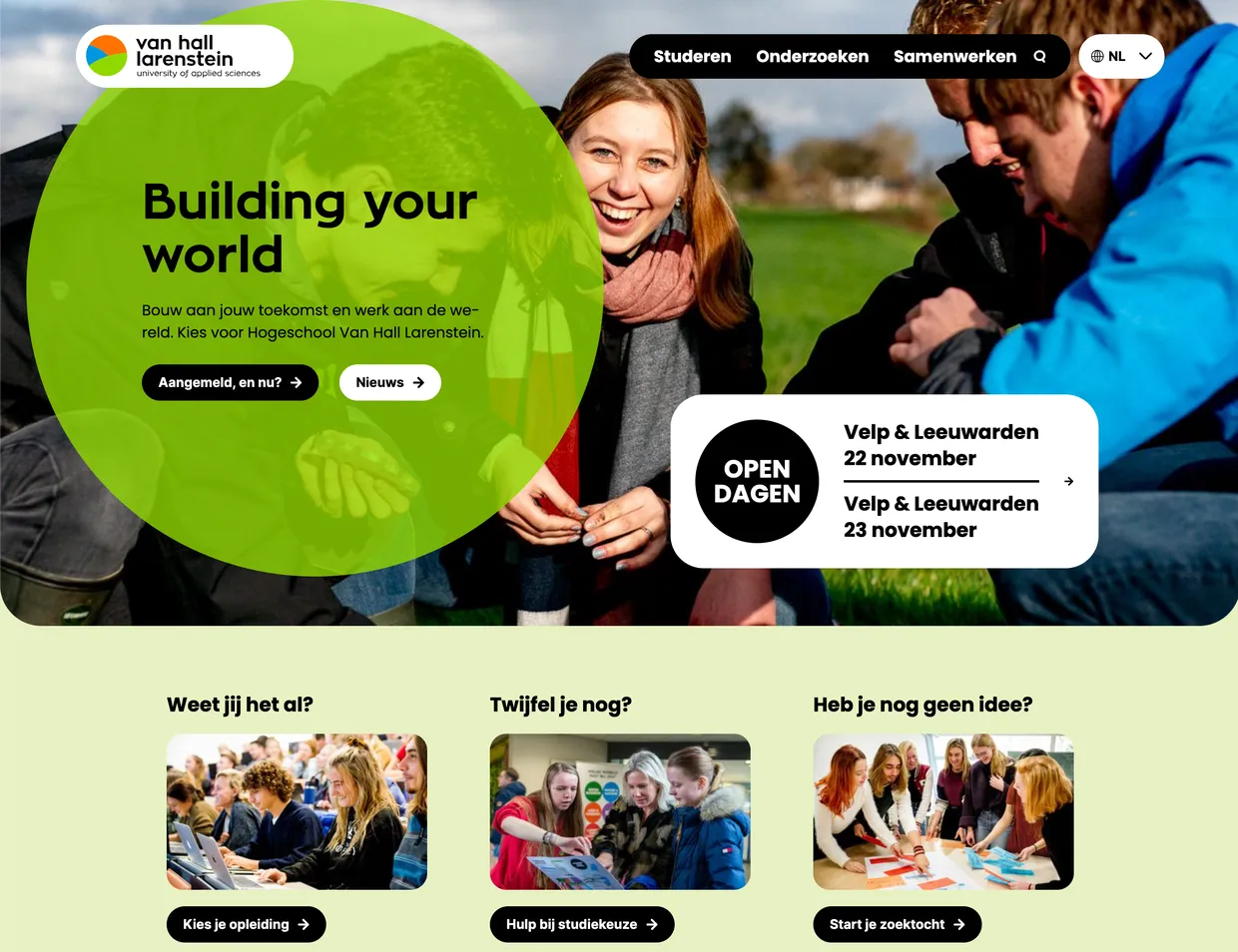 Homepage of the Van Hall Larenstein University of Applied Sciences website