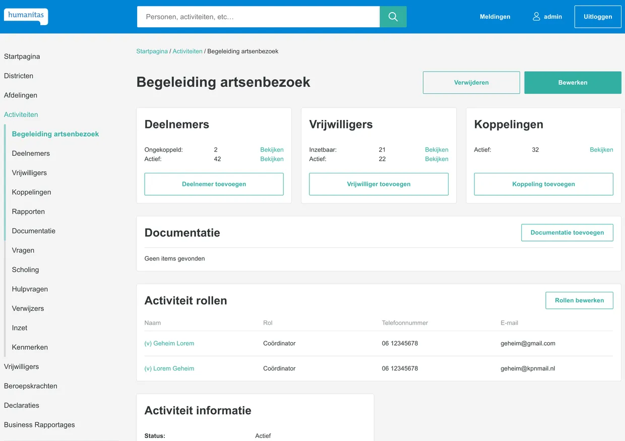 Het HRS activiteiten overzicht