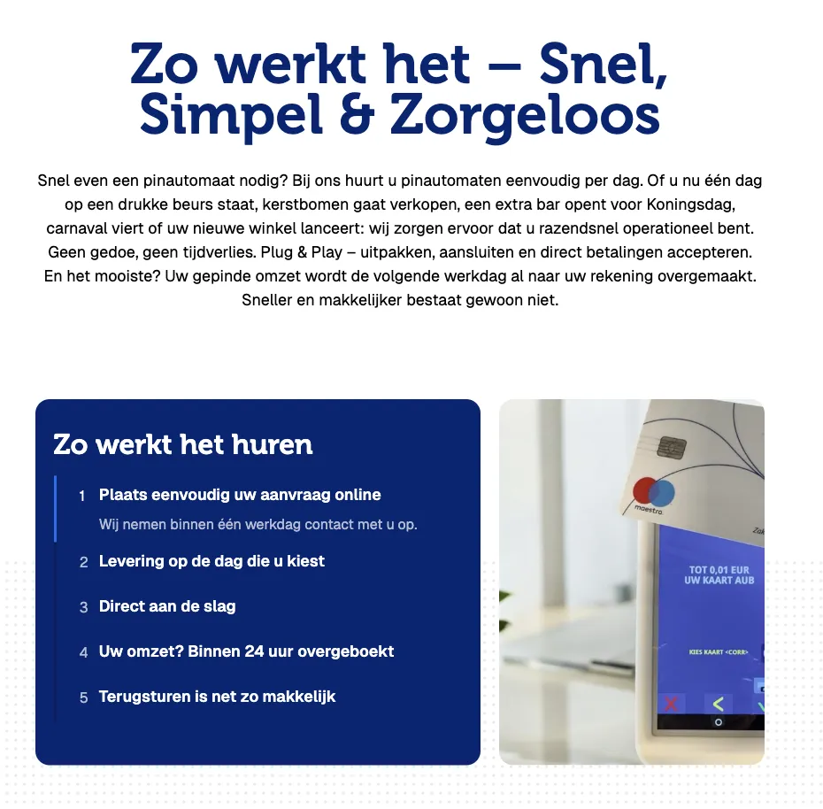 Hoe werkt het huren van een pinautomaat? Dat gebeurt in vijf stappen.