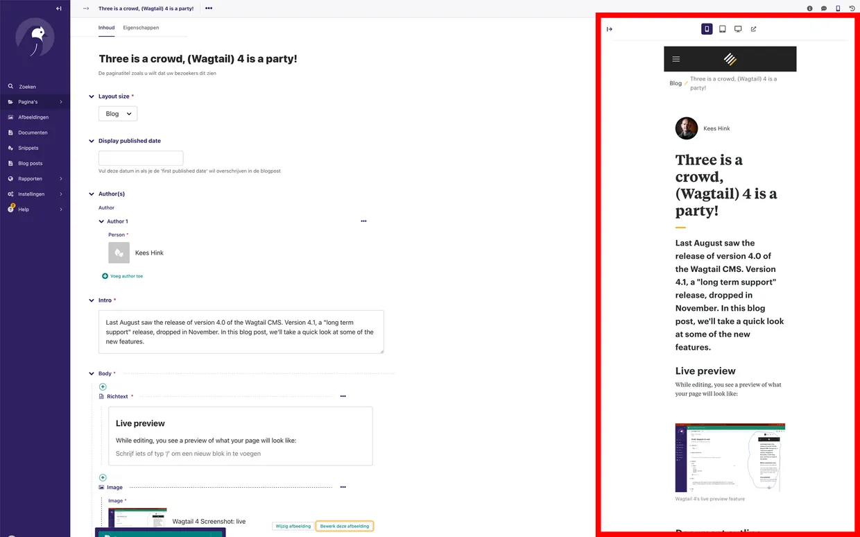 Wagtail 4's live preview feature