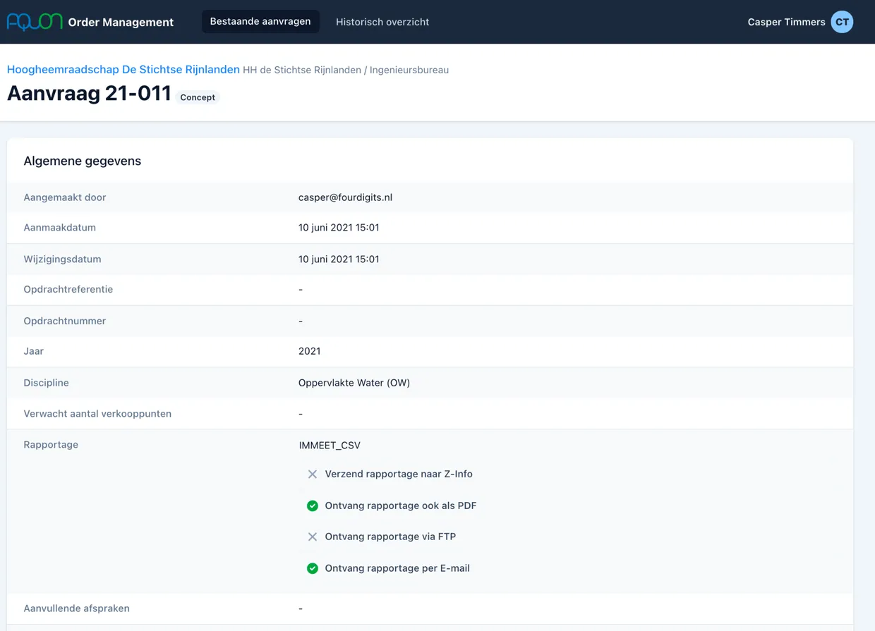 Order Management Systeem interface.