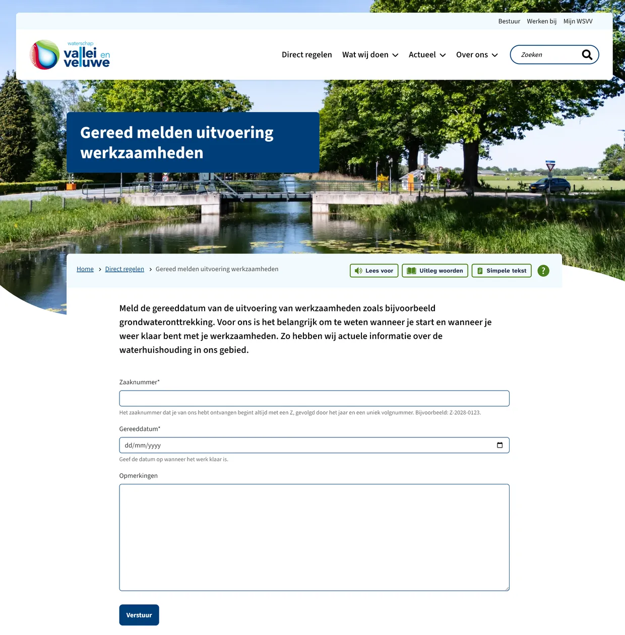 Gereed melden uitvoering werkzaamheden formulier