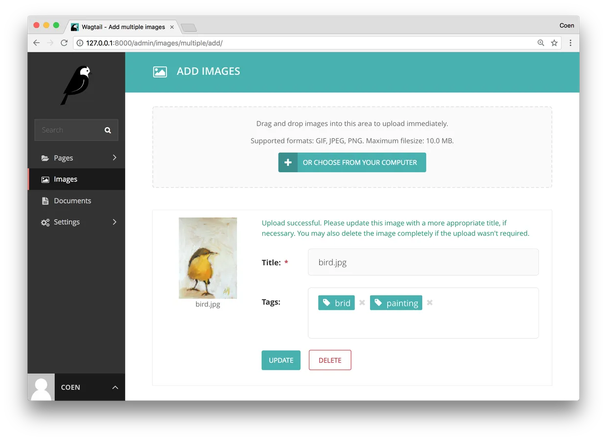 "Wagtail image upload"