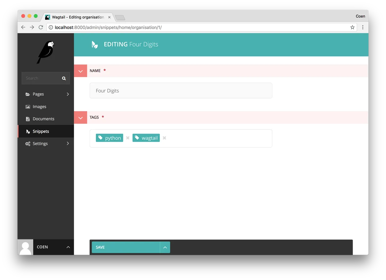 "Add Tags to Organisation Snippet"