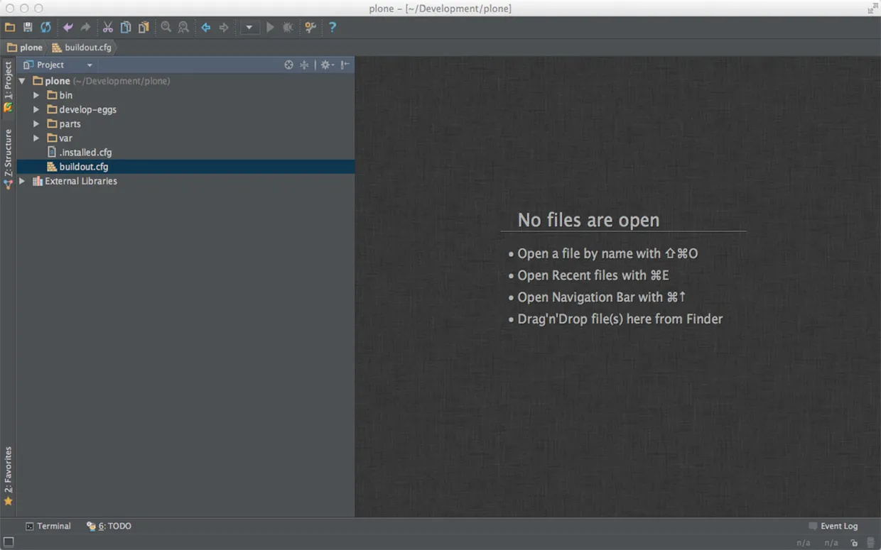 PyCharm Start-up Screen