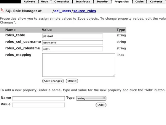 SQL Role Manager Configuration Screen