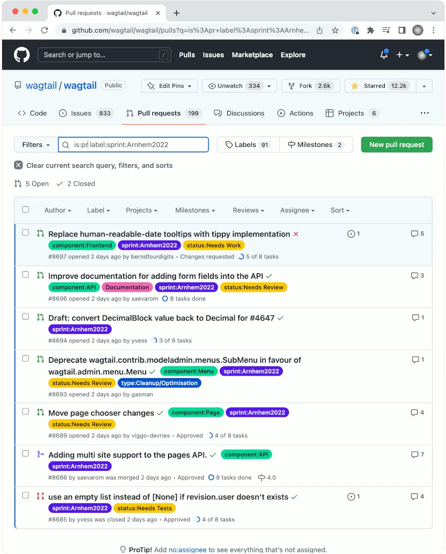 List of Github issues