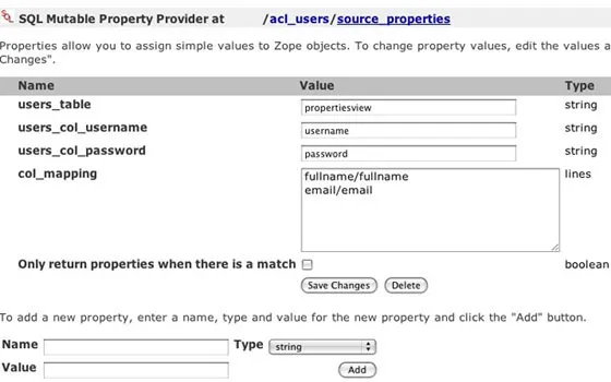 Source Properties Configuration Screen