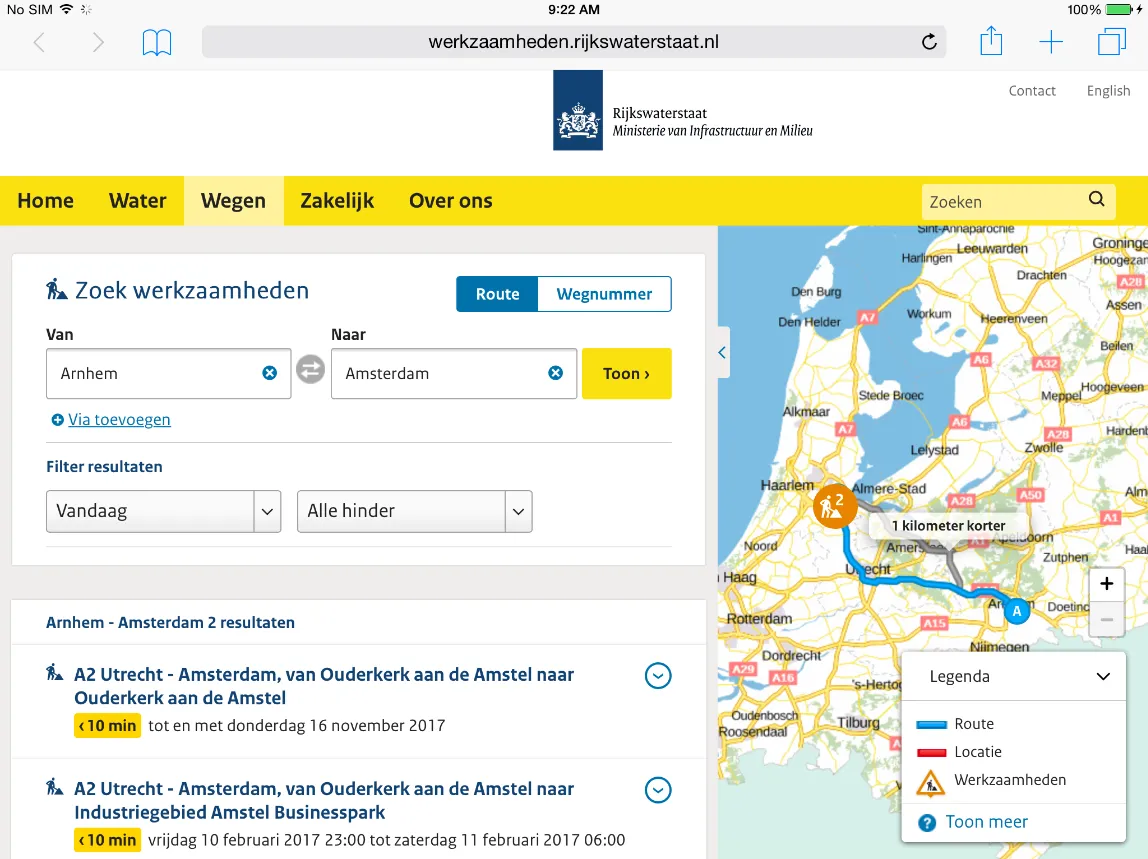 De oude applicatie op een iPad
