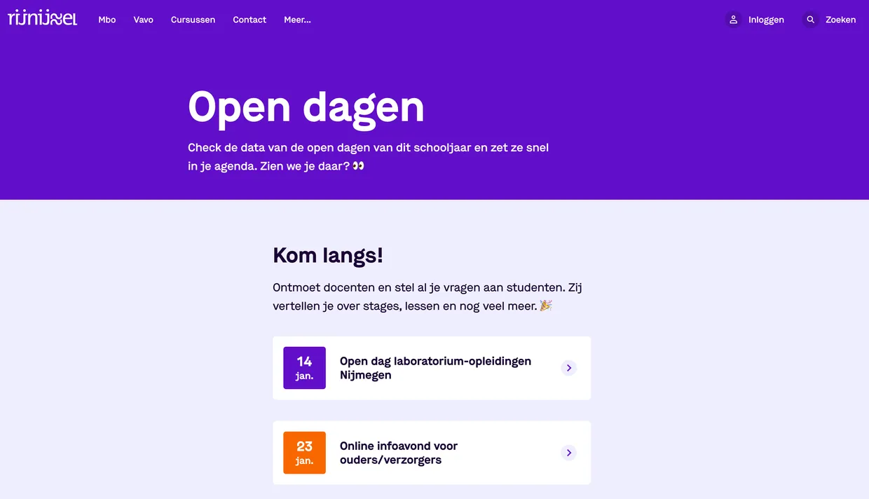 De open dagen pagina op de Rijn IJssel website