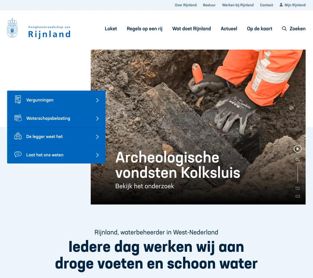 Screenshot van de Rijnland website
