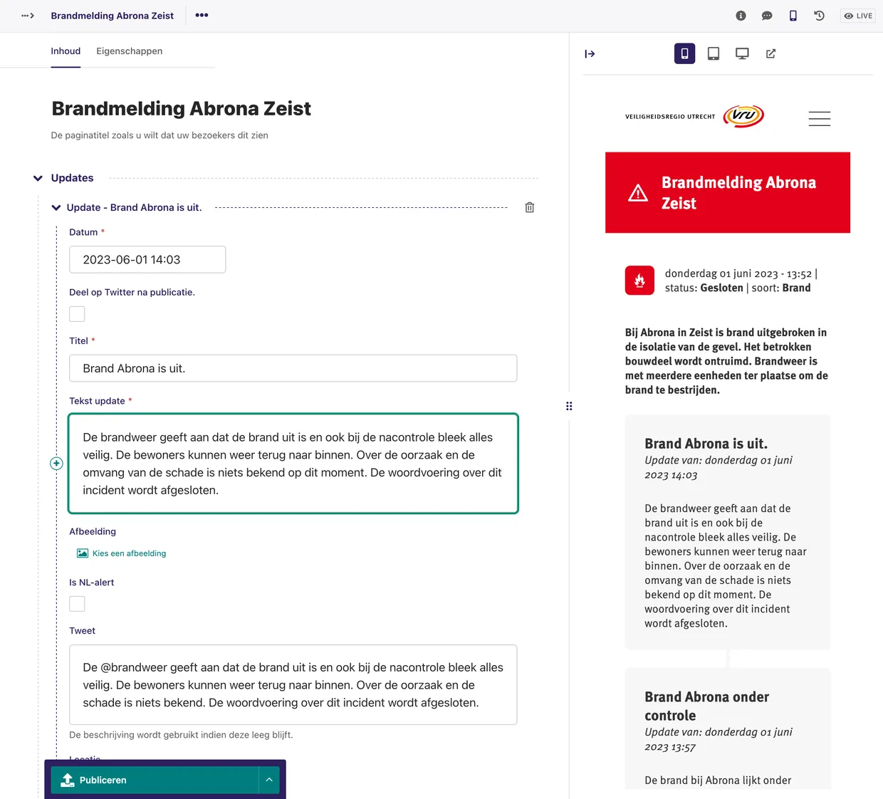 Een screenshot van de incidentmelder