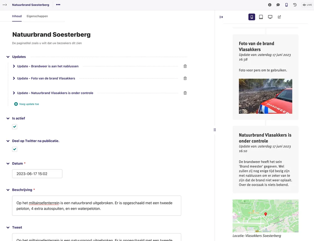 Een screenshot van het de incidentmelder