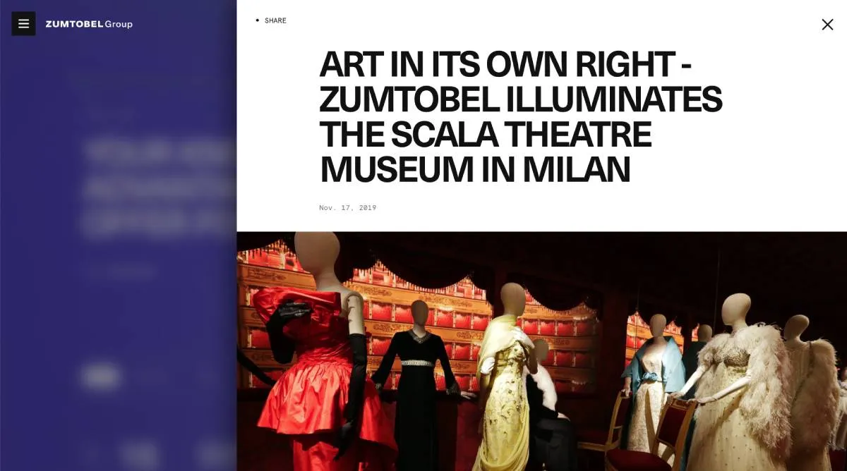 Een overlay op de Zumtobel website