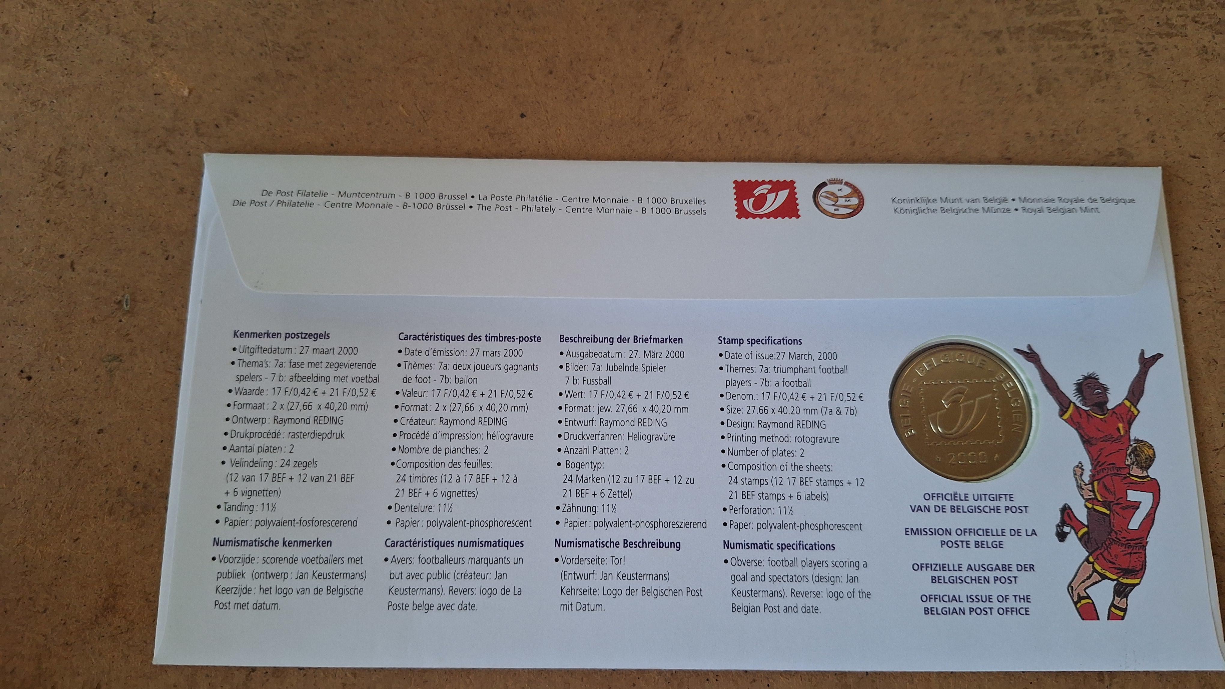 Numisbrief / herdenkingsmunt Europees Voetbalkampioenschap Euro 2000 met postzegel – foto 2 – kavel bij Goeiendeal