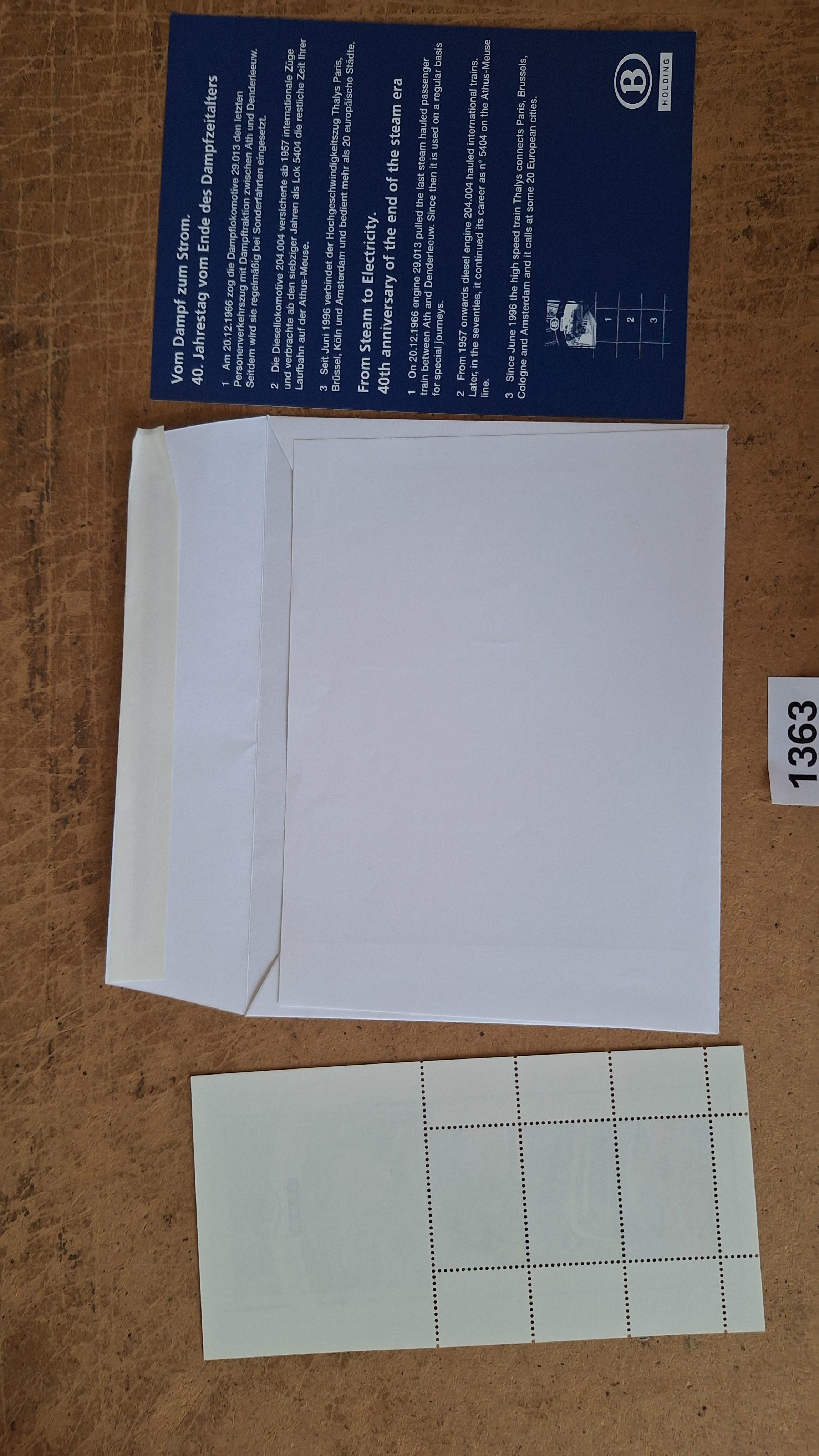 Postzegelblok en envelop NMBS Van stoom tot elektriciteit – foto 2 – kavel bij Goeiendeal