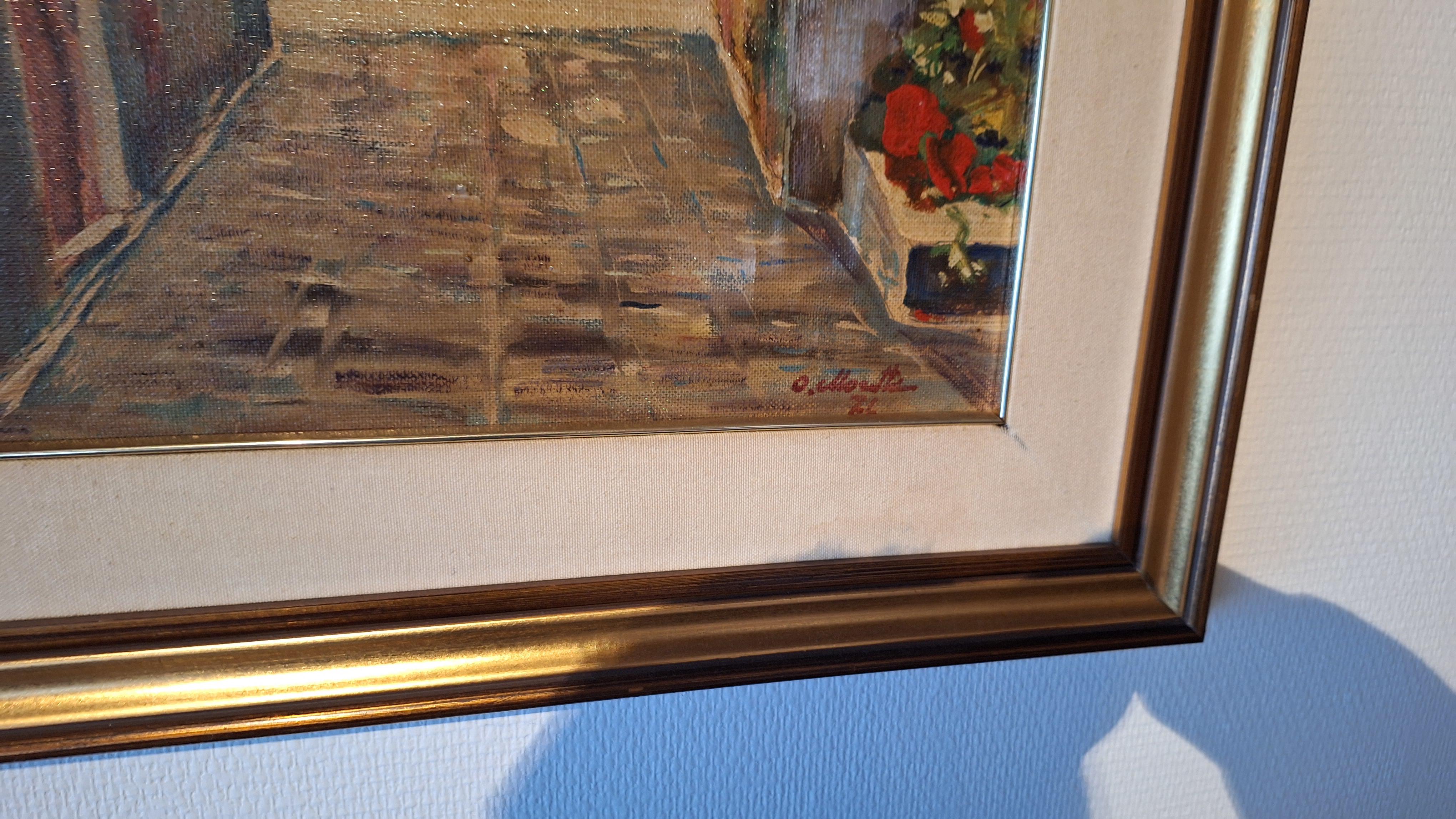 Schilderij Olieverf op doek, mediterraan straatje met bogen, gesigneerd met certificaat – foto 2 – kavel bij Goeiendeal, Houthalen-Helchteren