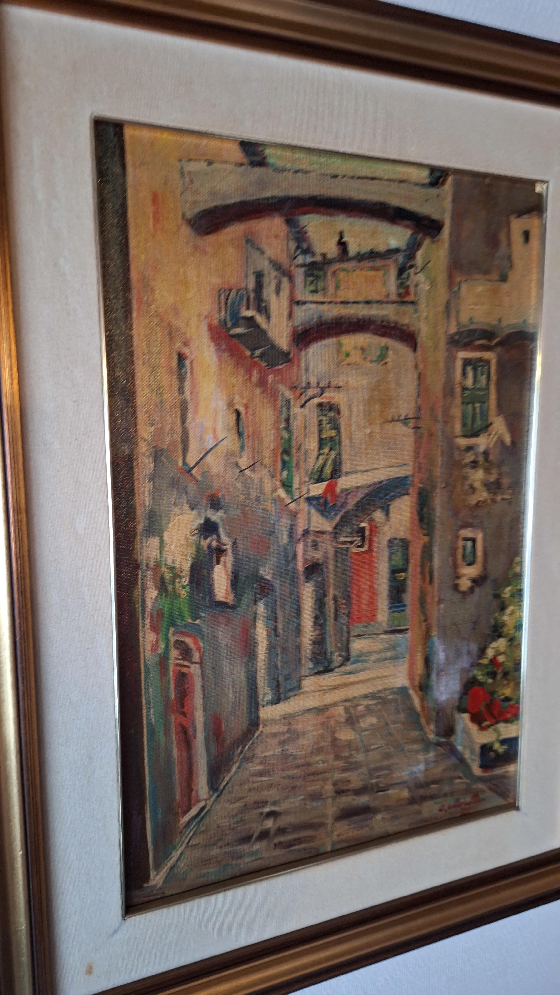 Schilderij Olieverf op doek, mediterraan straatje met bogen, gesigneerd met certificaat – foto 3 – kavel bij Goeiendeal, Houthalen-Helchteren