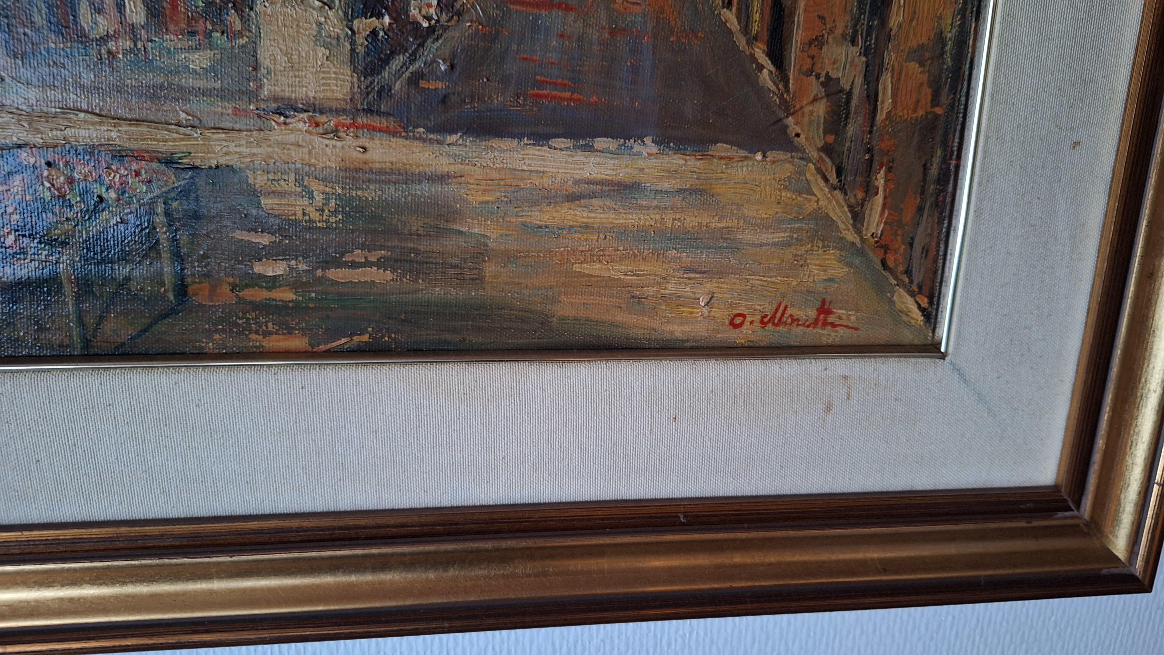 Schilderij Olieverf op doek, mediterraan stadsgezicht met grote boog, gesigneerd met certificaat – foto 2 – kavel bij Goeiendeal, Houthalen-Helchteren