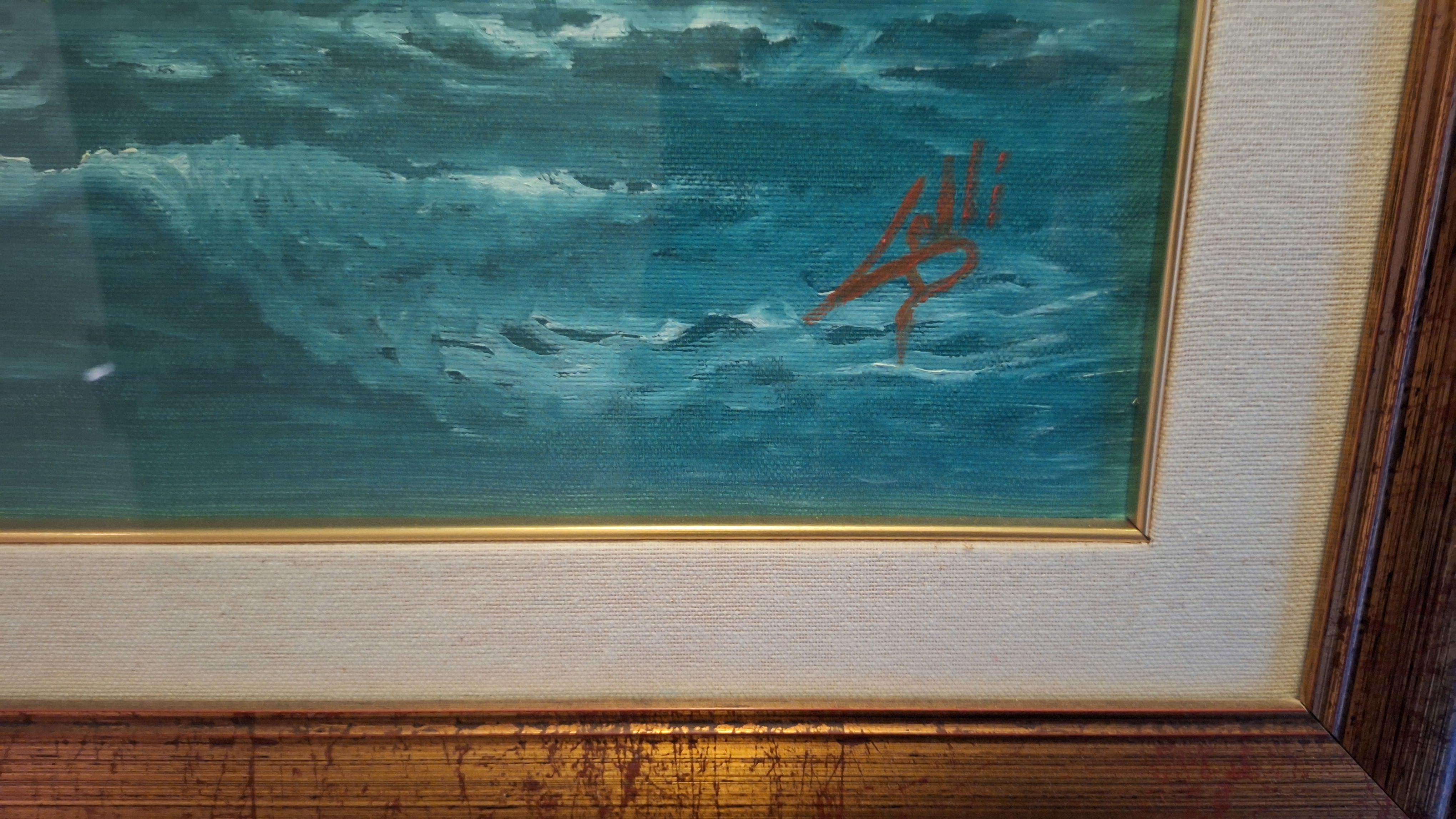 Schilderij met een zeescène bij zonsondergang getiteld 'Lerici (Tramonto)' door A. Lolli, inclusief garantiecertificaat op de achterzijde – foto 2 – kavel bij Goeiendeal, Houthalen