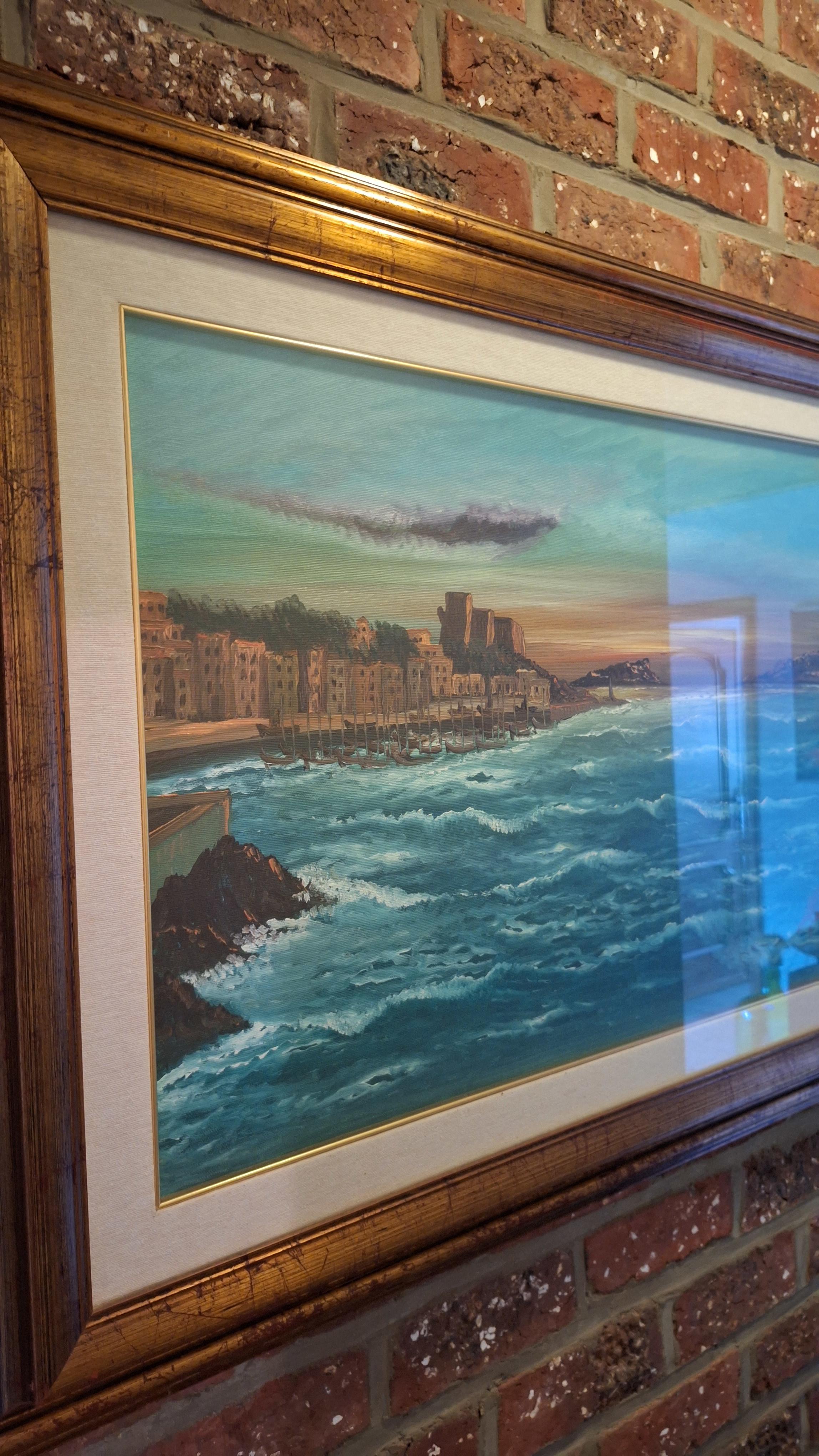 Schilderij met een zeescène bij zonsondergang getiteld 'Lerici (Tramonto)' door A. Lolli, inclusief garantiecertificaat op de achterzijde – foto 5 – kavel bij Goeiendeal, Houthalen