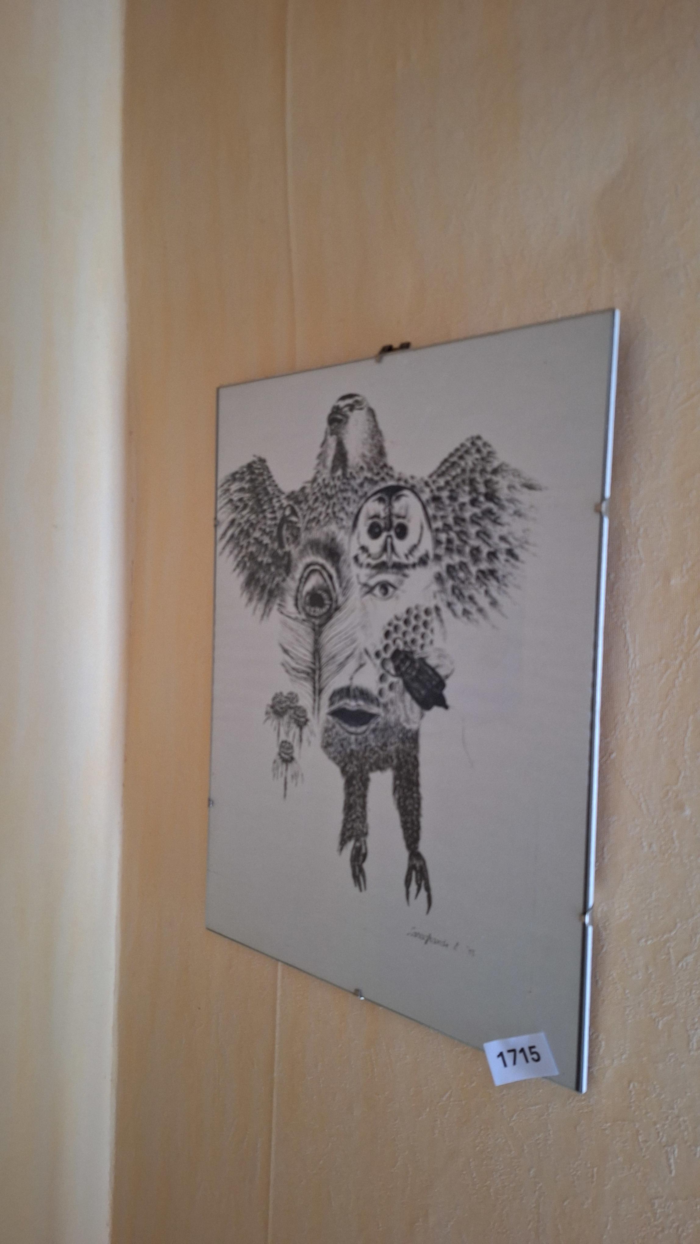 Set van 2 diverse ingelijste wanddecoraties waaronder een kindertekening en een abstracte zwart-wit prent – foto 2 – kavel bij Goeiendeal, Houthalen-Helchteren