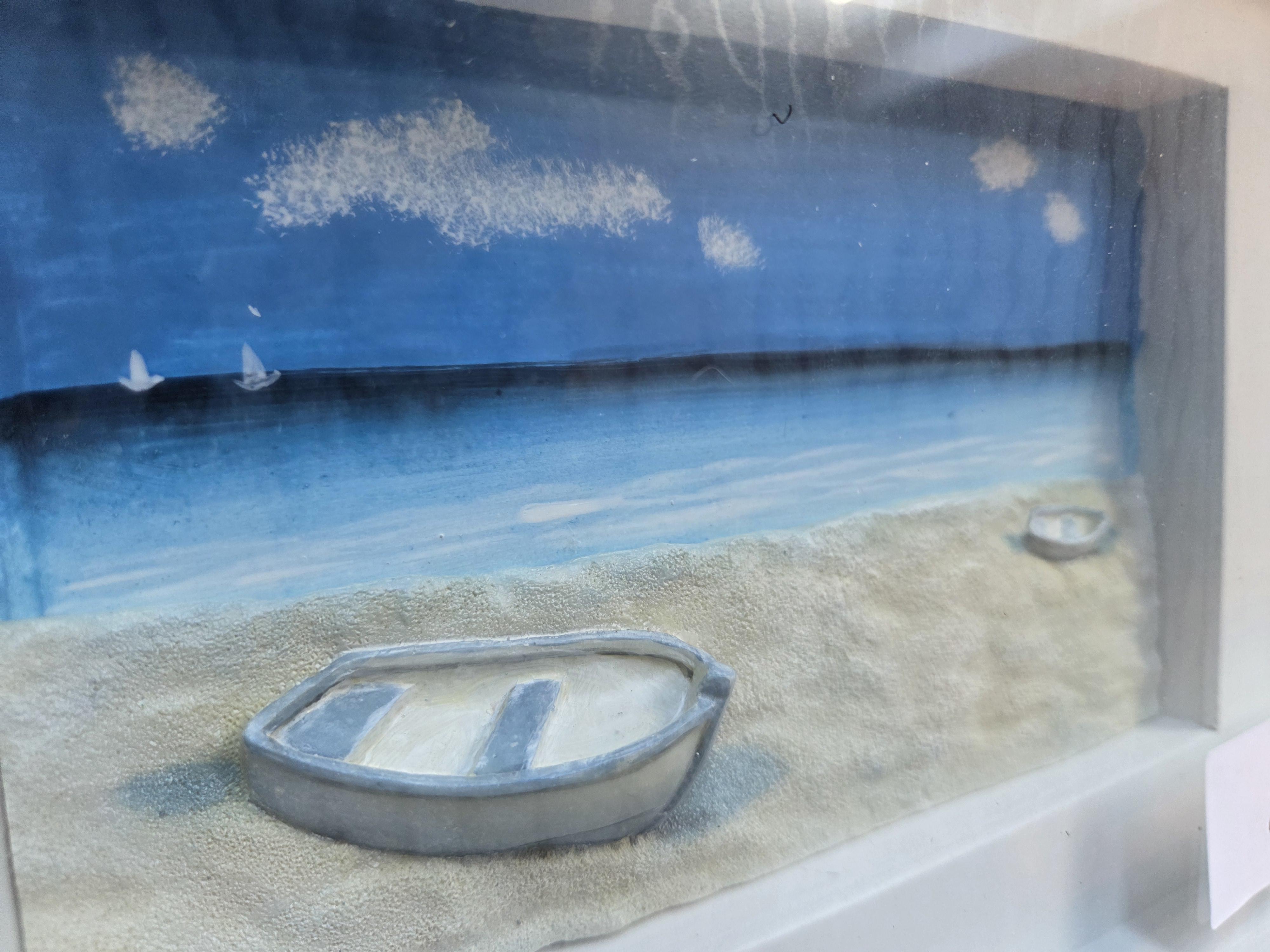 Set van twee ingekaderde maritieme kunstwerken met zeilschepen en boten op het strand lot 25 – foto 3 – kavel bij Goeiendeal, Jette
