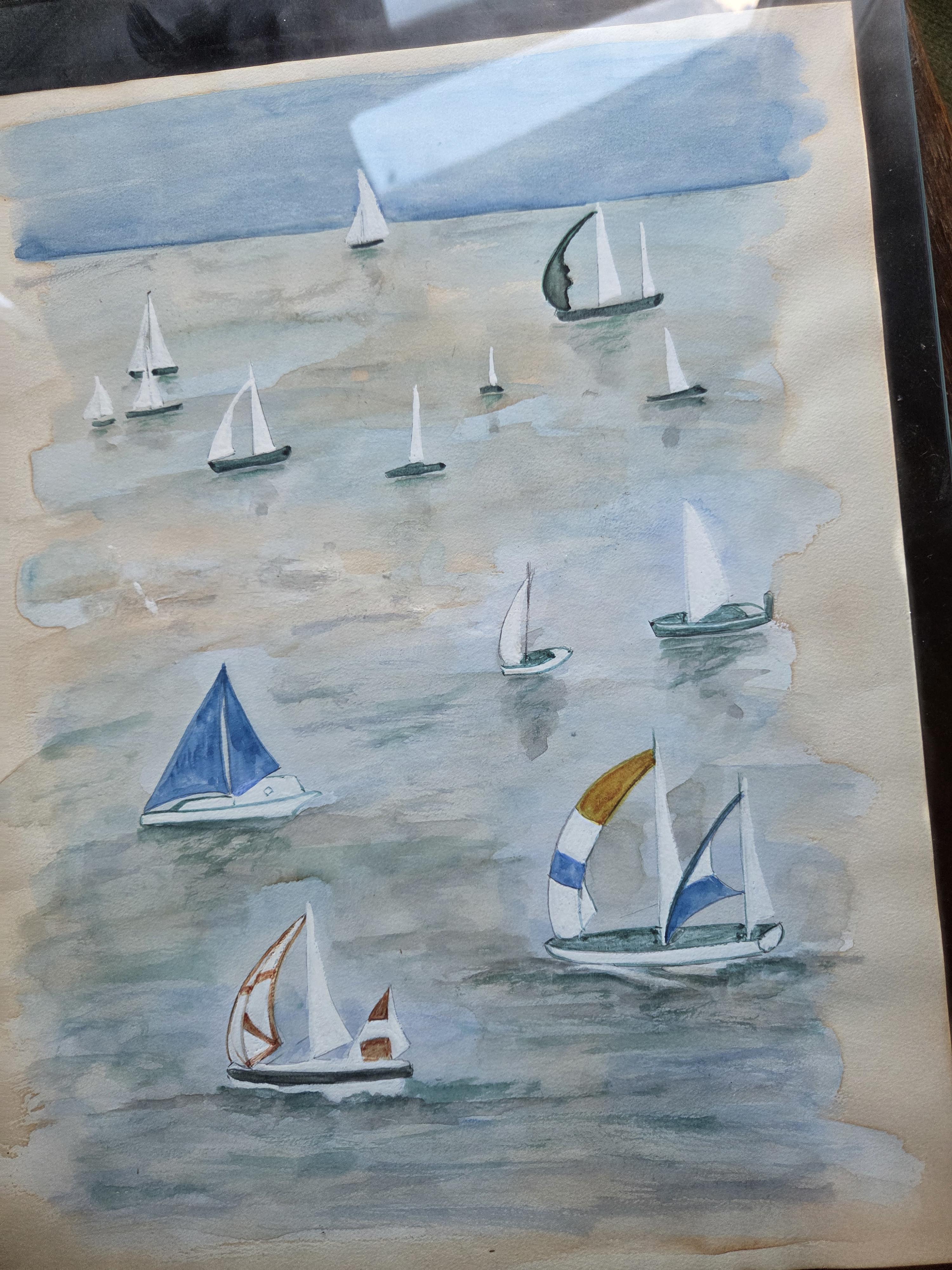 Set van twee ingekaderde maritieme kunstwerken met zeilschepen en boten op het strand lot 25 – foto 5 – kavel bij Goeiendeal, Jette