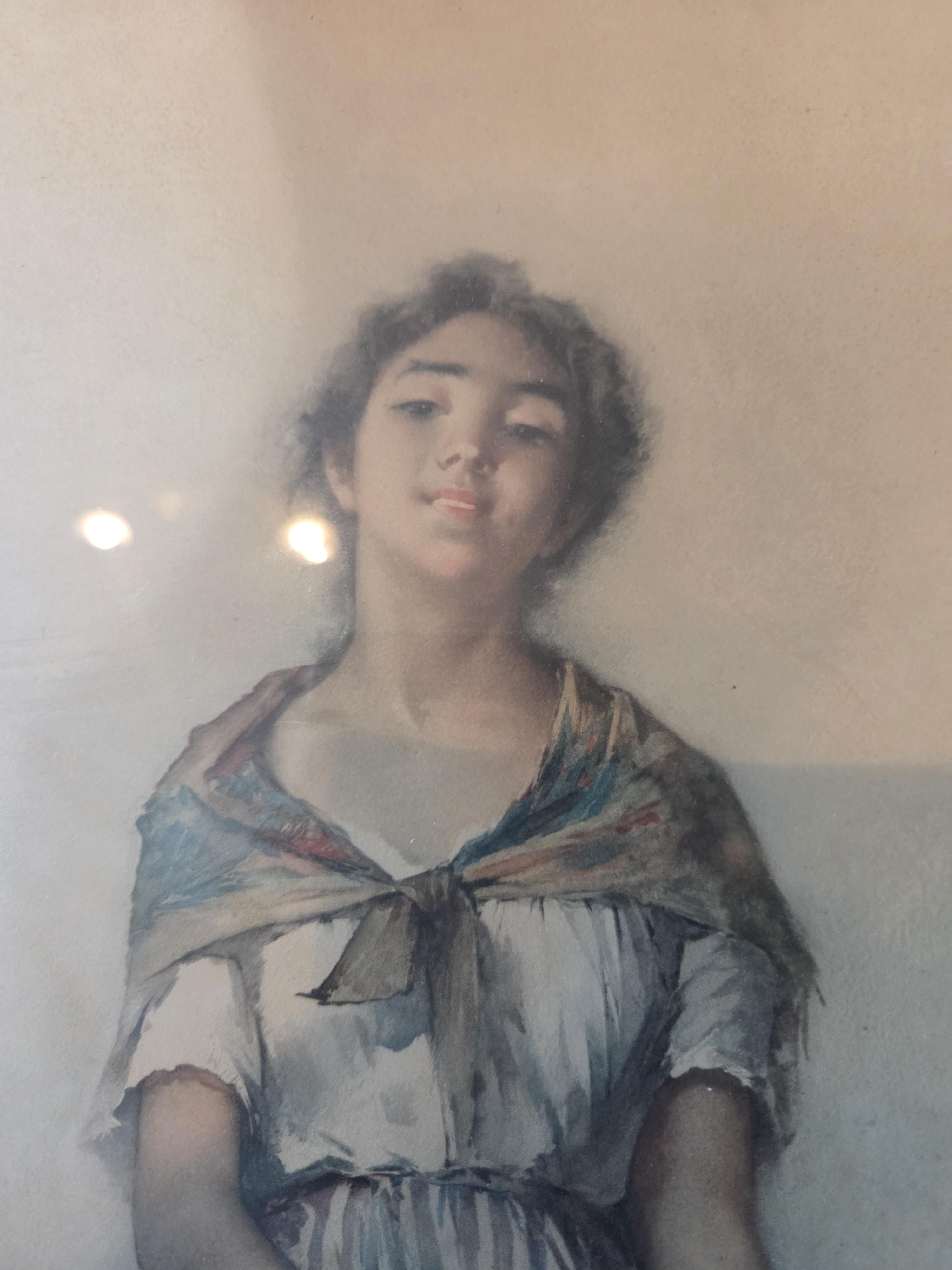 Ingekaderde prent van een staande jonge vrouw met een mand, gesigneerd J. Zonis lot 29 – foto 3 – kavel bij Goeiendeal, Jette