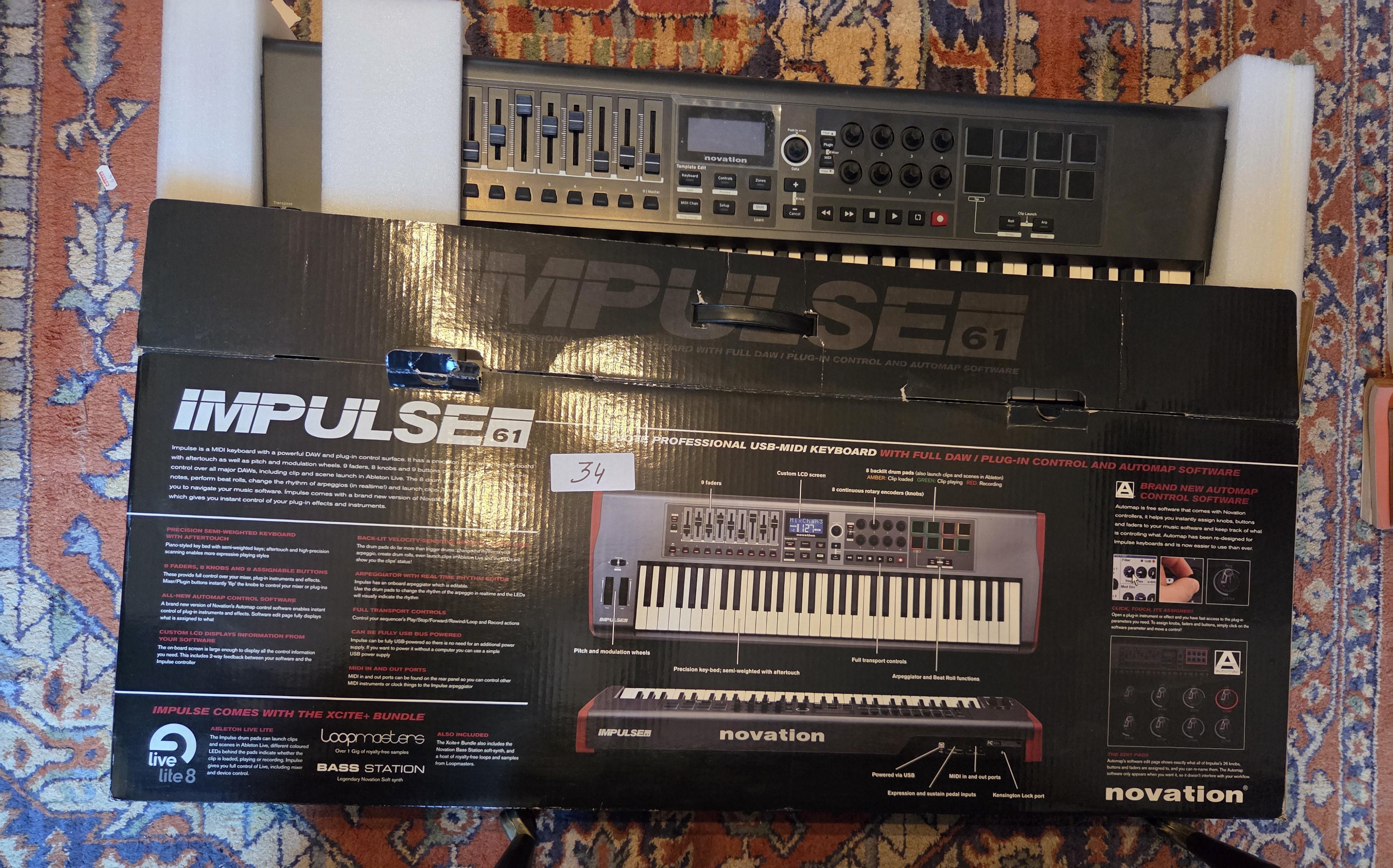 Professioneel USB-MIDI keyboard van Novation, model Impulse 61 in originele doos lot 34 – kavel bij Goeiendeal, Jette