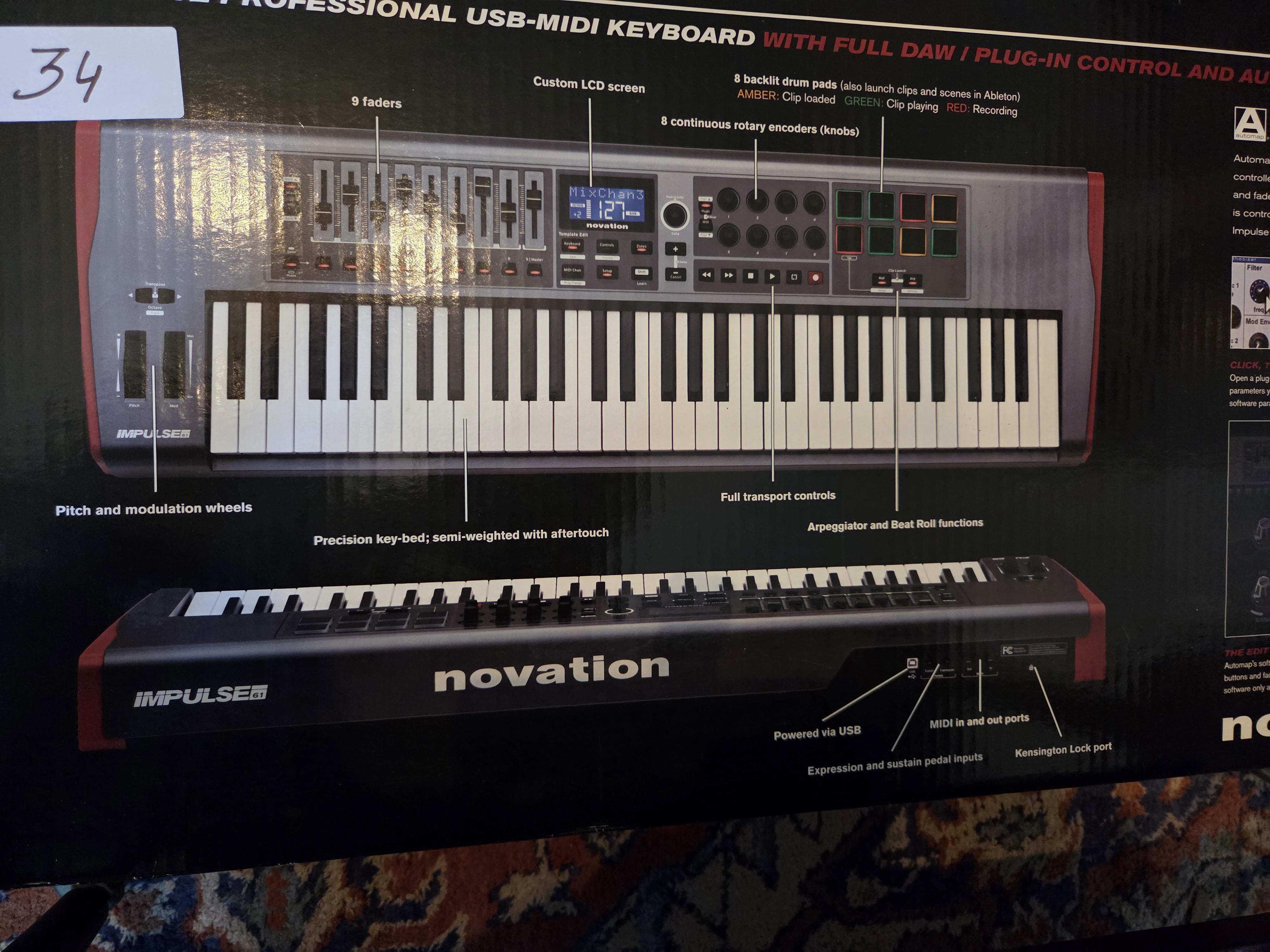 Professioneel USB-MIDI keyboard van Novation, model Impulse 61 in originele doos lot 34 – foto 3 – kavel bij Goeiendeal, Jette