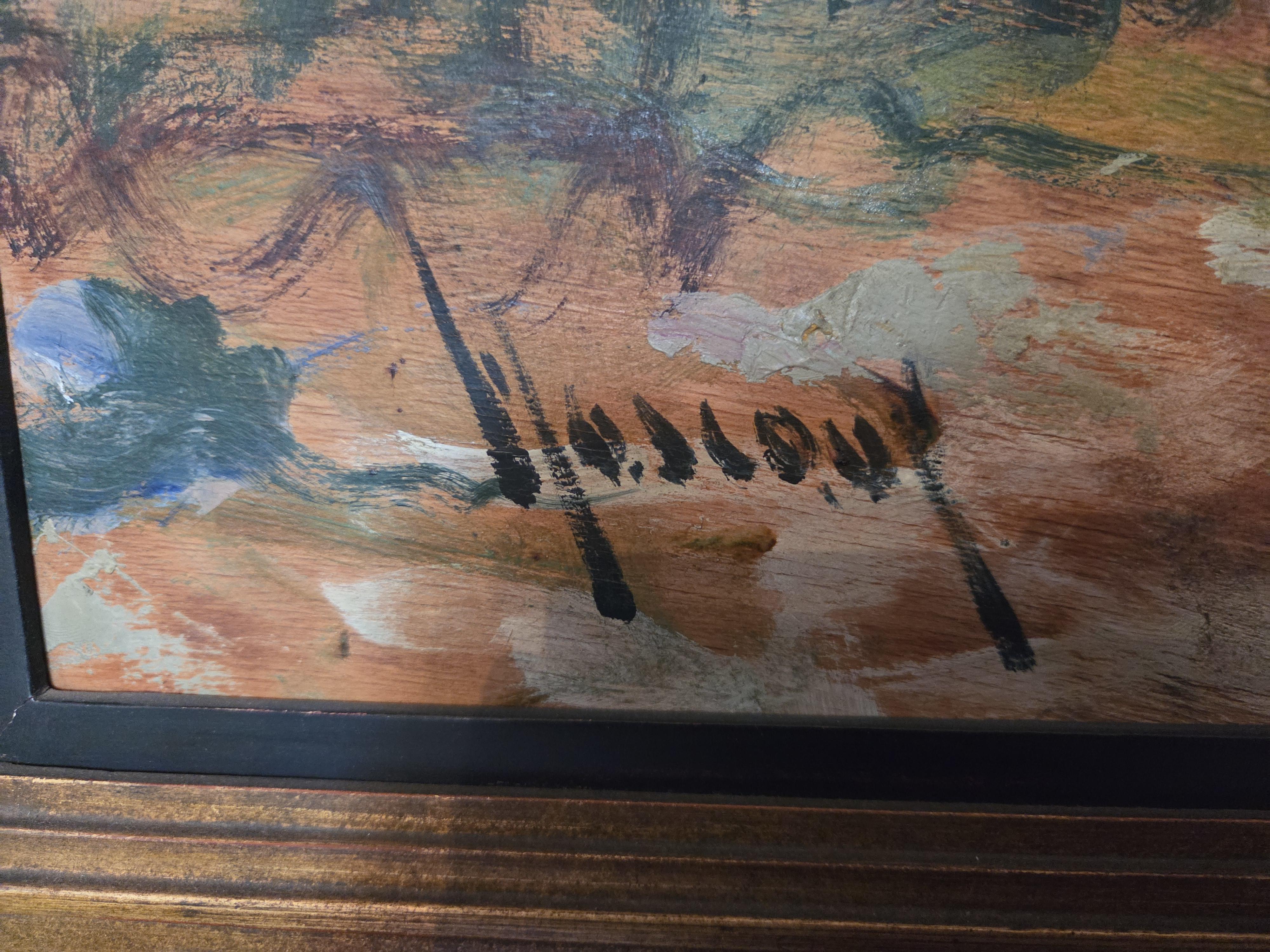 Schilderij, landschap met een hoeve / landhuis in goudkleurige kader, gesigneerd J. Verbruggen lot 37 – foto 2 – kavel bij Goeiendeal, Jette