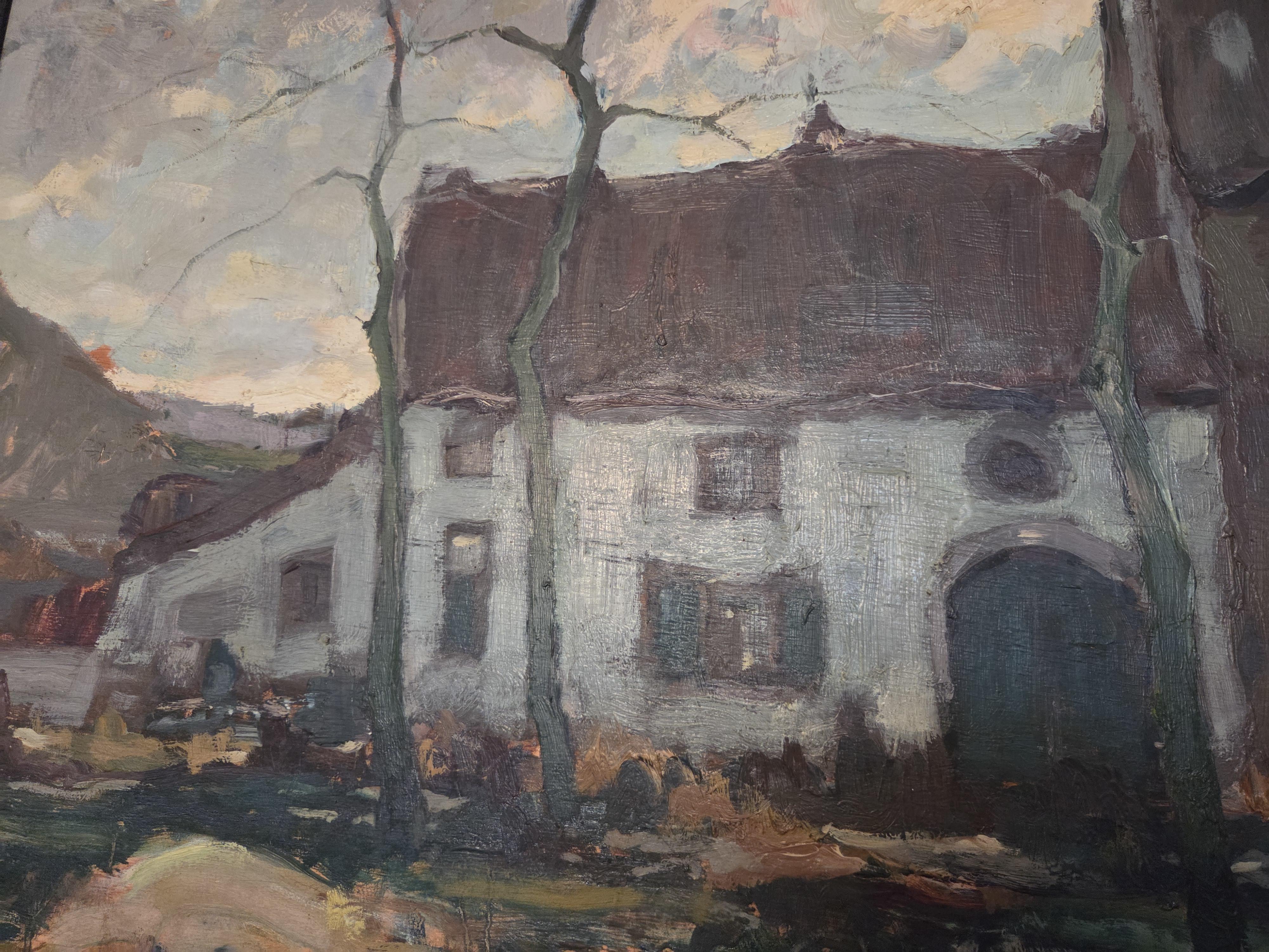 Schilderij, landschap met een hoeve / landhuis in goudkleurige kader, gesigneerd J. Verbruggen lot 37 – foto 3 – kavel bij Goeiendeal, Jette