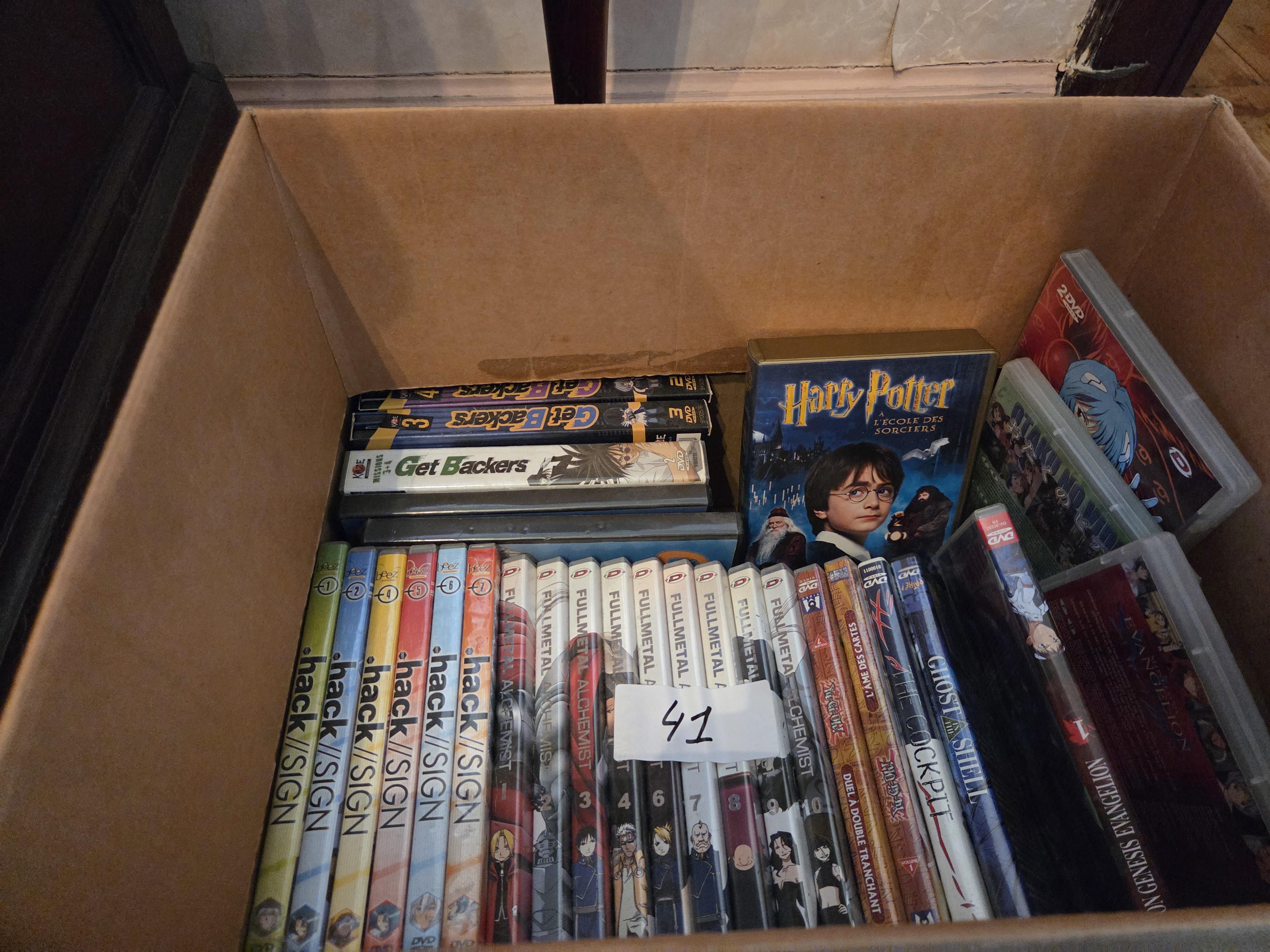 Kartonnen doos gevuld met een verzameling dvd's waaronder Harry Potter, Ghost in the Shell en .hack//SIGN lot 41 – foto 2 – kavel bij Goeiendeal, Jette