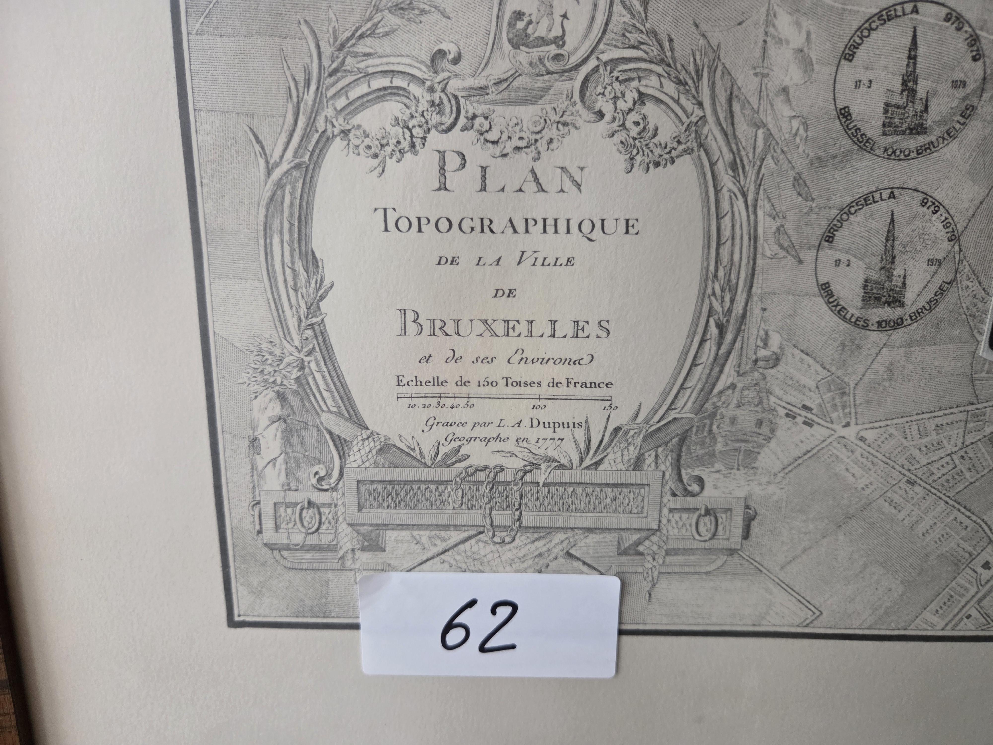 Ingekaderde historische stadskaart van Brussel "Plan Topographique de la Ville de Bruxelles" lot 62 – foto 2 – kavel bij Goeiendeal, Jette