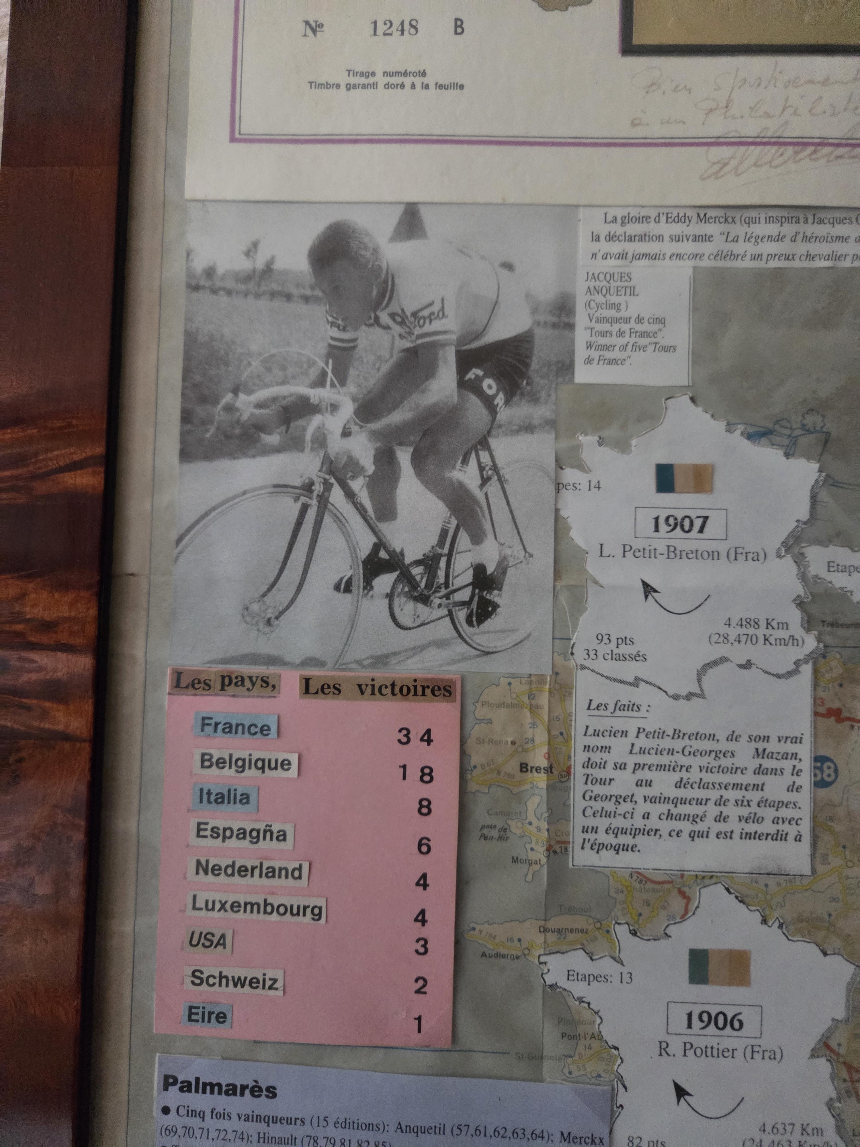 Grote ingekaderde infoposter / herdenkingskaart over de geschiedenis en verjaardag van de Tour de France "L'Anniversaire de la Grande Boucle" lot 63 – foto 2 – kavel bij Goeiendeal