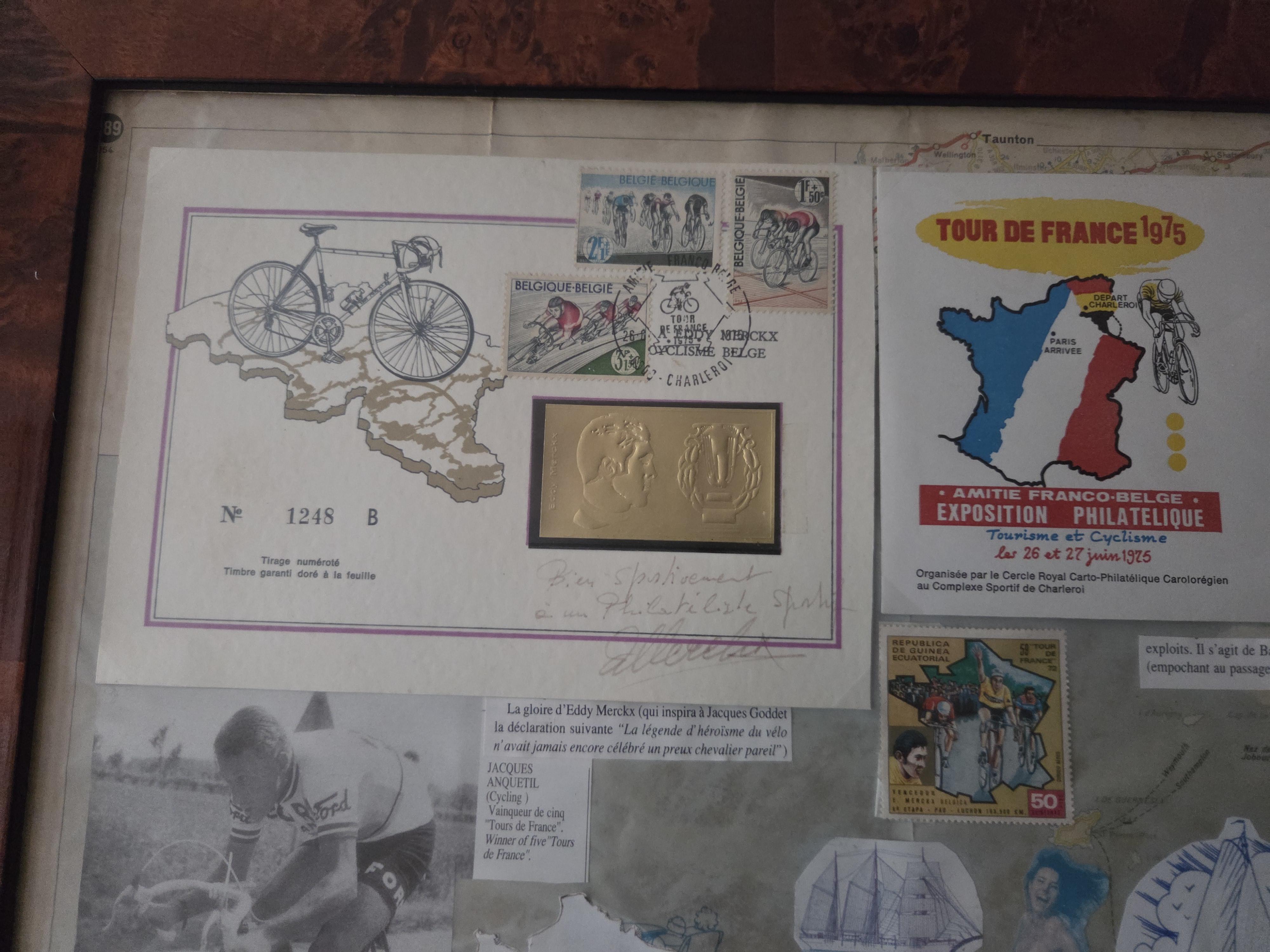 Grote ingekaderde infoposter / herdenkingskaart over de geschiedenis en verjaardag van de Tour de France "L'Anniversaire de la Grande Boucle" lot 63 – foto 3 – kavel bij Goeiendeal