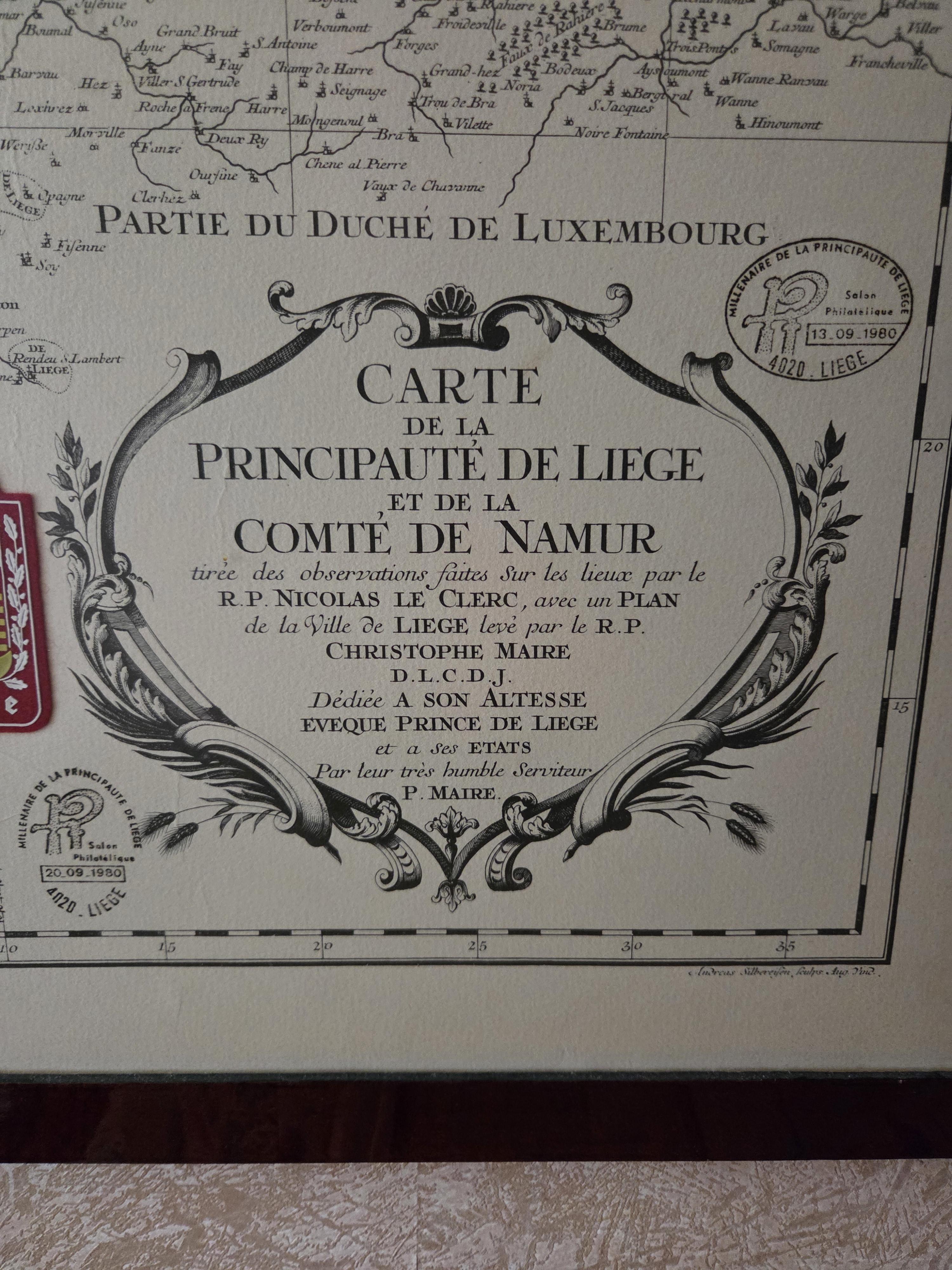 Ingekaderde historische landkaart "Carte du Principauté de Liége et du Comté de Namur" met stadsplan van Luik linksboven lot 65 – foto 2 – kavel bij Goeiendeal, Jette