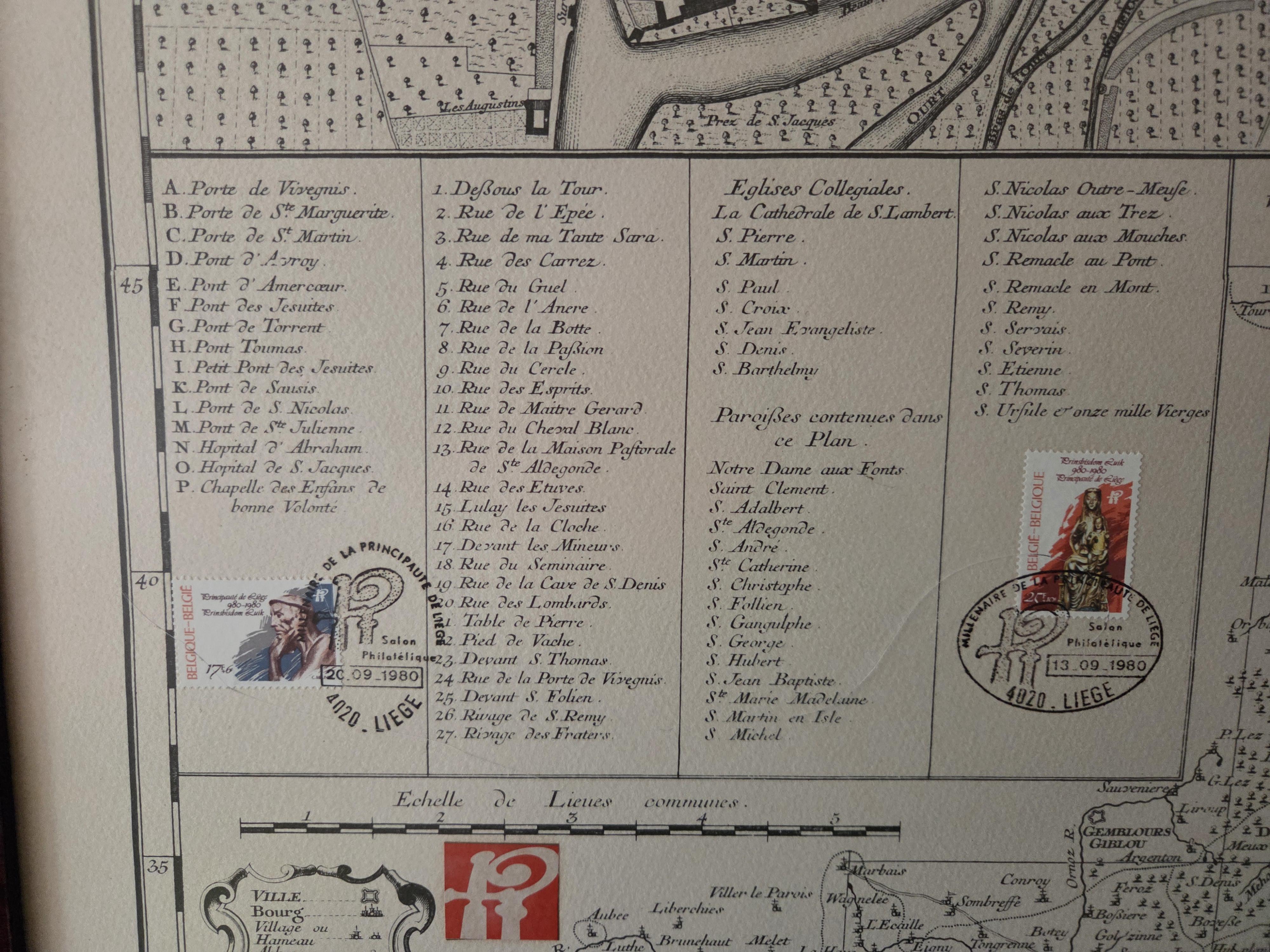 Ingekaderde historische landkaart "Carte du Principauté de Liége et du Comté de Namur" met stadsplan van Luik linksboven lot 65 – foto 5 – kavel bij Goeiendeal, Jette