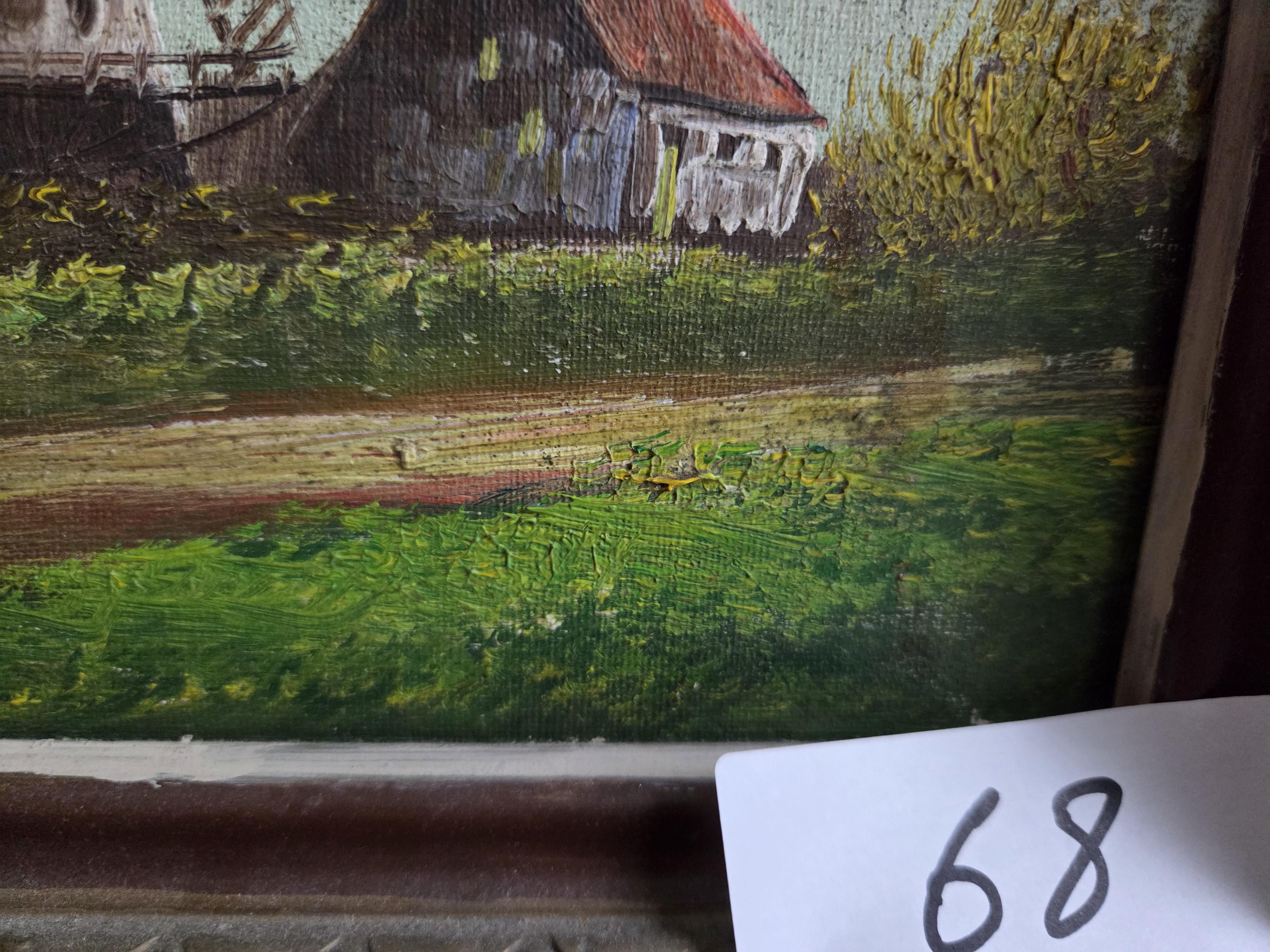 Schilderij, polderlandschap met een windmolen en hoeven, gesigneerd De Winter lot 68 – foto 2 – kavel bij Goeiendeal, Jette